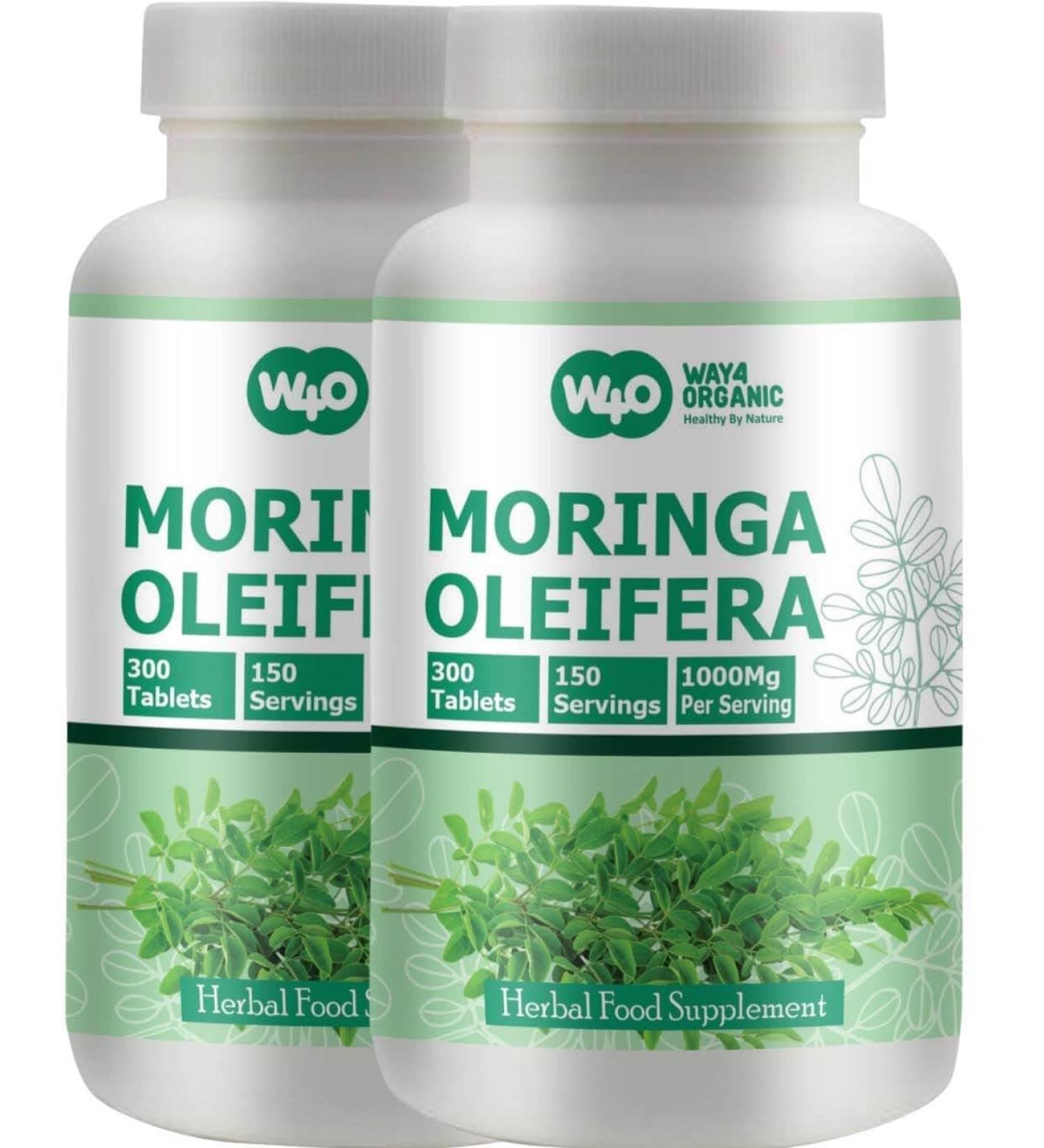 WAY 4 ORGANIC W4O Moringa Leaf Powder Capsules (Tablets) - 300 Pills 150 Servings 1000 mg (2 Pack) - Buy Online on GoSupps.com