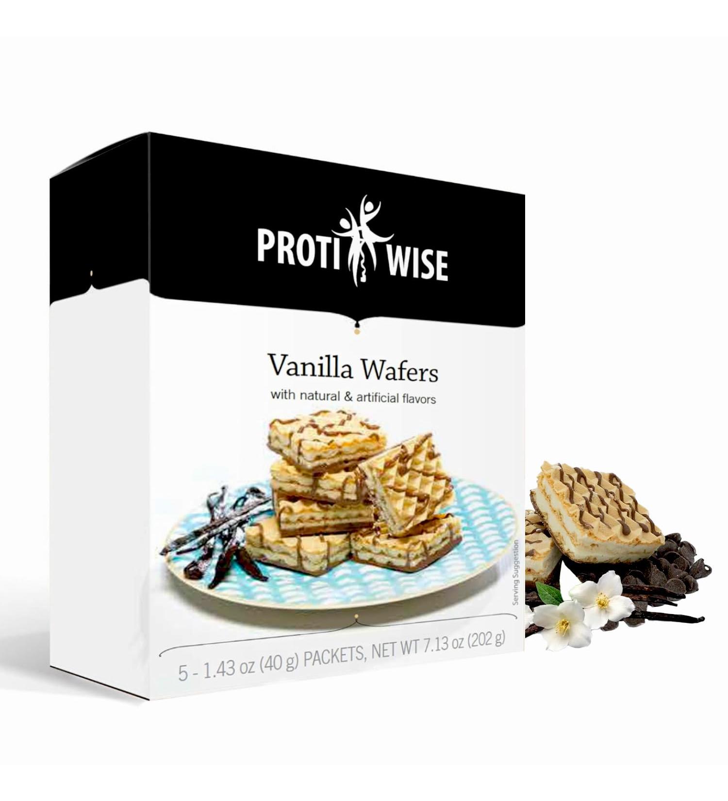 ProtiWise High Protein Wafers | Vanilla | 15g Protein Per Serving Low Carb Low Sugar High Fiber Snack | Gluten-Free Keto-Friendly Diet for Hunger Control & Weight Loss | 5/Box - Buy Online on GoSupps.com