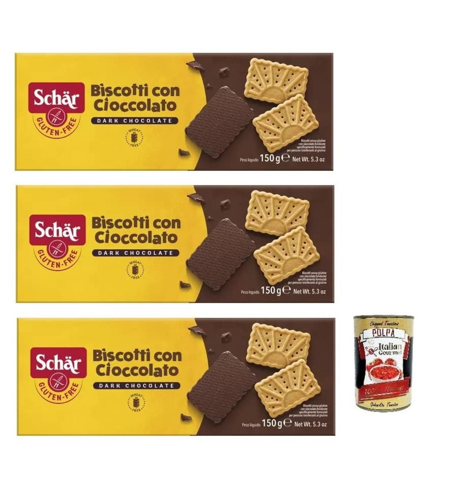 dr. Sch r Biscotti Senza Glutine con Cioccolato Lot of 3 gluten-free biscuits with dark chocolate 150 g + box of 400 g - Buy Online on GoSupps.com