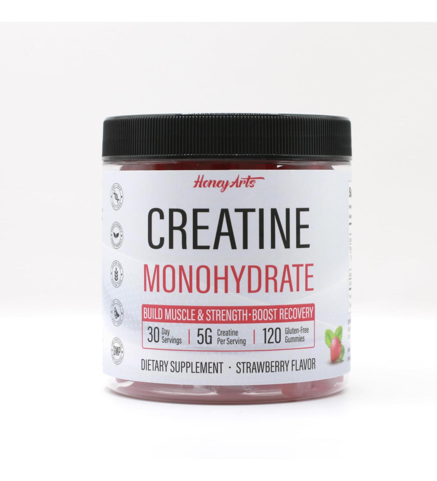 ArtsBear HoneyArts Creatine Monohydrate Gummies - 5000mg Creatine Natural Strawberry Flavor 120 Count - Vegan Sugar-Free Boosts Performance & Recovery - Buy Online on GoSupps.com