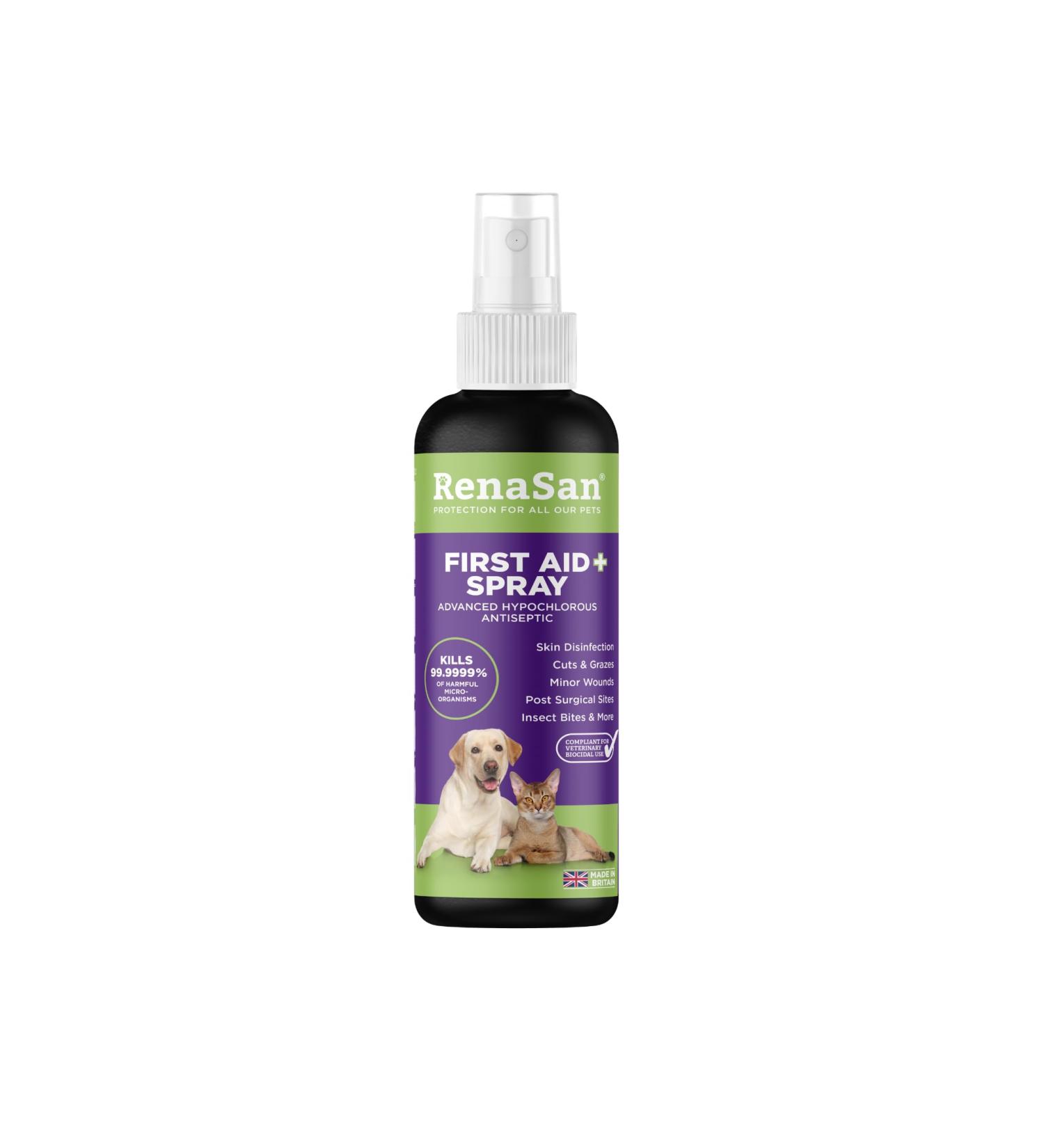 RenaSan Animal First Aid Spray (100ml) - Veterinary-Grade Skin Protection for Dogs, Cats & More - Fights Infection, Kills Bacteria, Stops Itching - Alcohol-Free & Non-Irritating - Buy Online on GoSupps.com