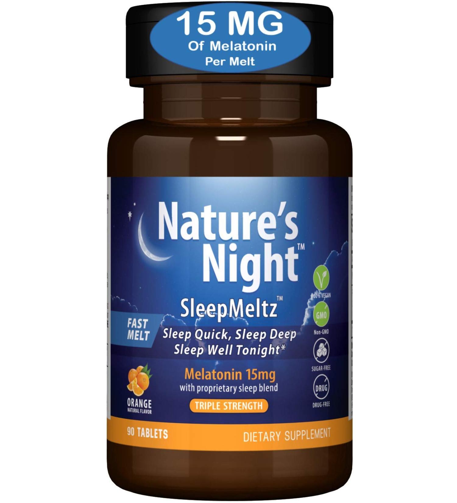 Triple Strength Nature's Night Sleep Meltz - 15mg Melatonin, 3 Month Supply, Sugar Free, Vegan, Non-GMO - Buy Online on GoSupps.com