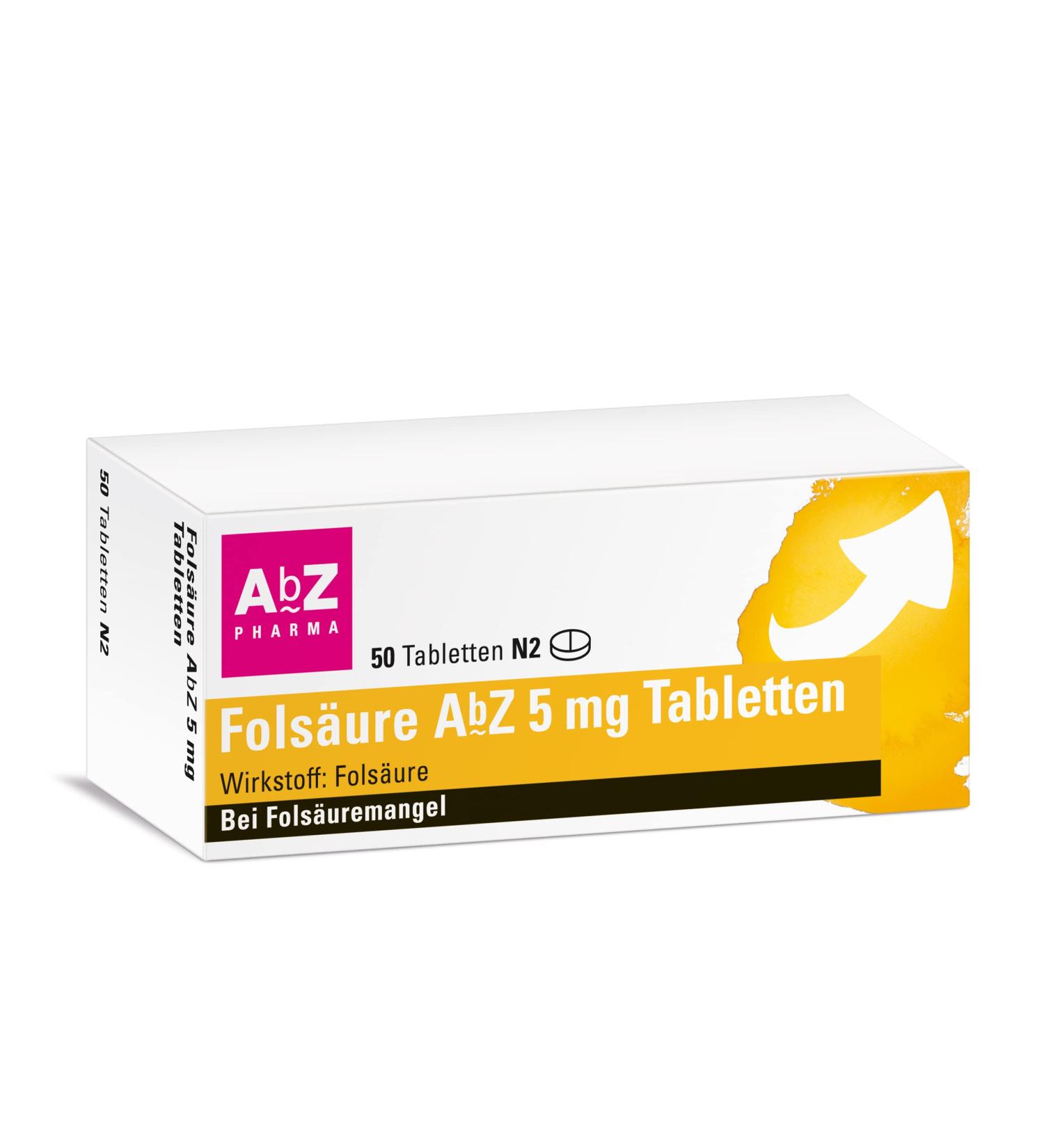 Folic Acid AbZ 5 mg Tablets - 50 Count for Folic Acid Deficiency - Buy Internationally - Buy Online on GoSupps.com