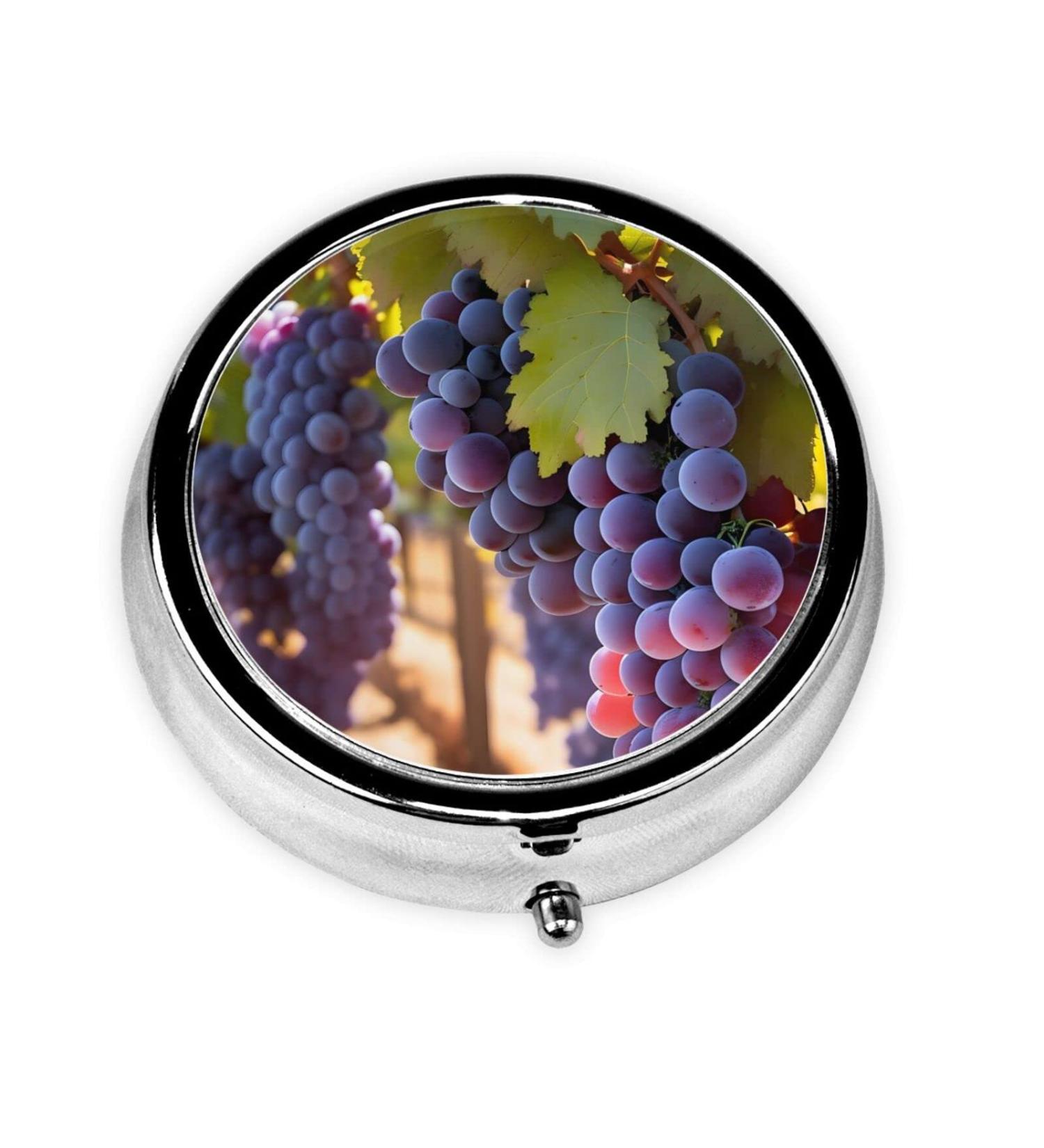 Desert Grapes Round Pill Box Organizer - 3 Compartments for Travel Purse & Pocket | Portable Pill Organizer - Buy Online on GoSupps.com