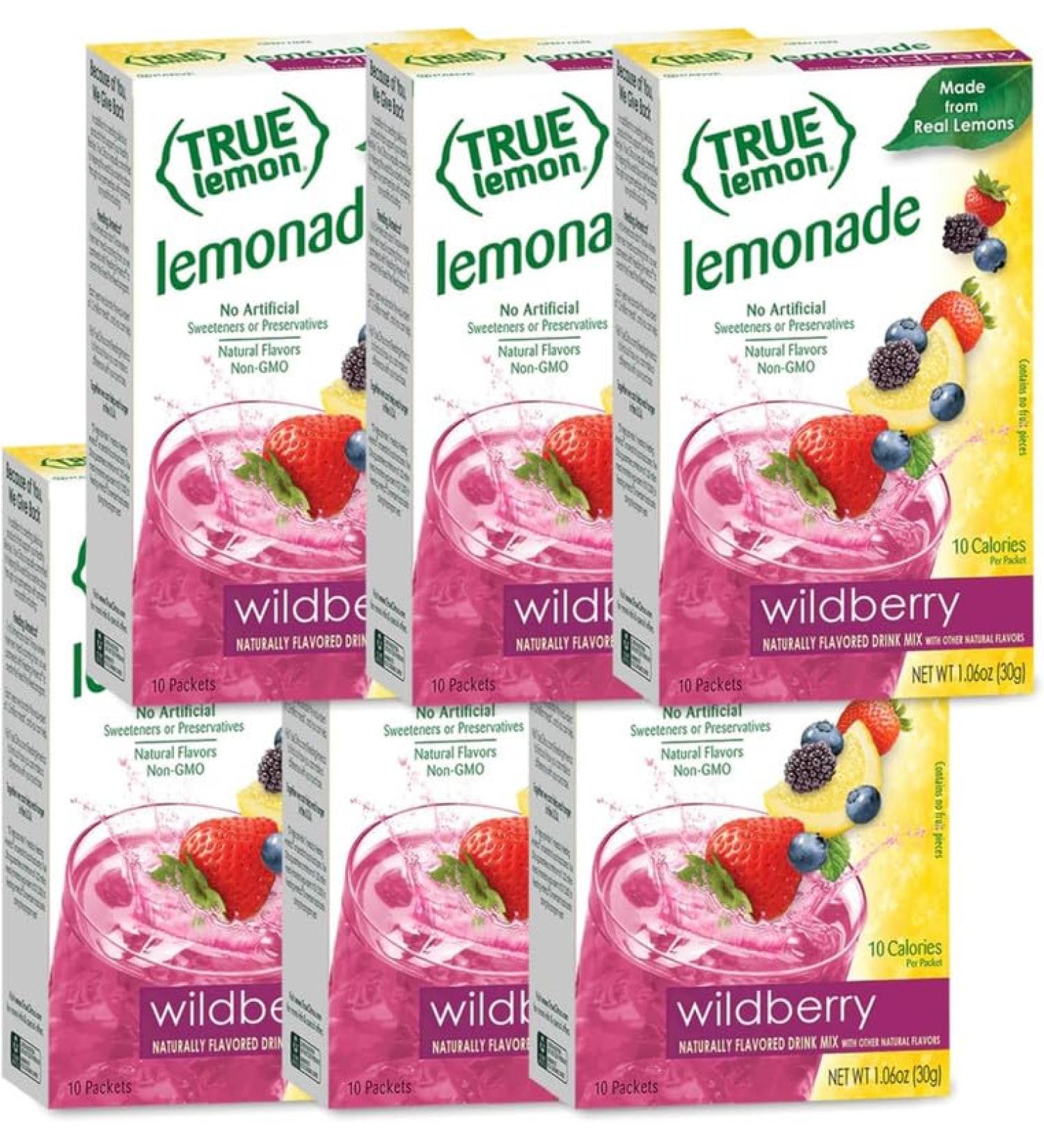 True Lemon Wildberry Lemonade 10ct Naturally Flavoured Drink Mix - 10 Calories Per Packet - No Artificial Sweeteners or Preservatives (6 Pack) 10 count (Pack of 6) - Buy Online on GoSupps.com