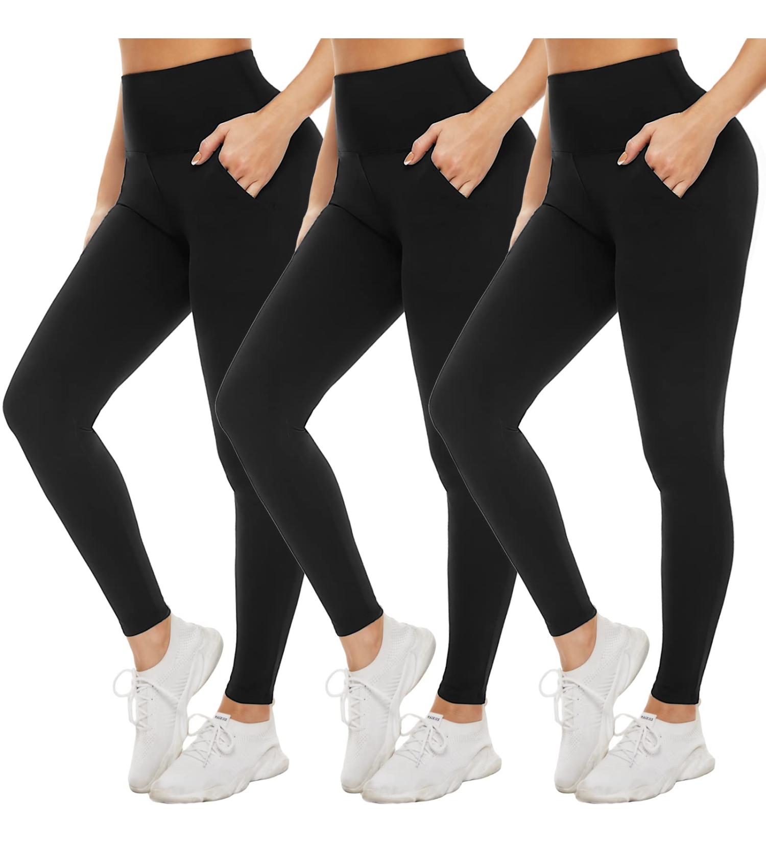 NEW YOUNG 3 Pack High Waisted Leggings with Pockets for Women - Tummy Control Workout Yoga Pants - Black - Large-X-Large - Buy Online on GoSupps.com