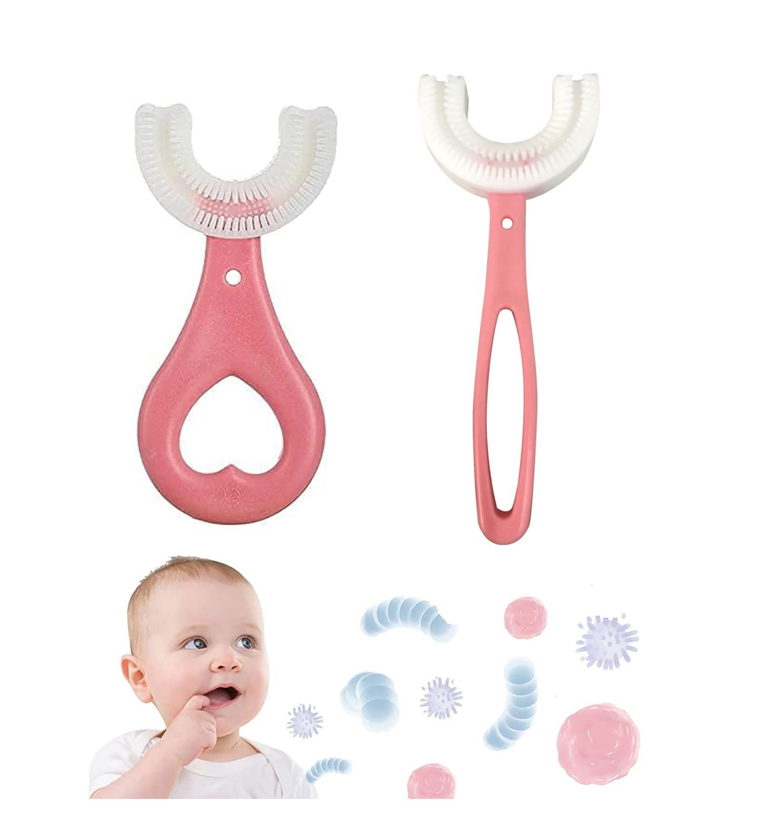 2Pcs Kids U- Shaped Toothbrush Manual Toothbrush Oral Cleaning Tools for Children Training Teeth Cleaning Whole Mouth Toothbrush 360 Oral Teeth Cleaning Design for Toddlers and Children (Pink) - Buy Online on GoSupps.com