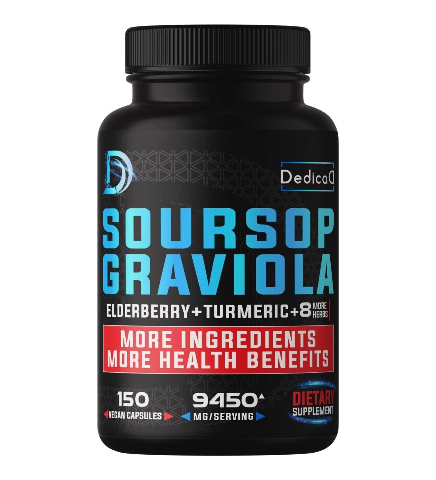 11in1 Graviola Soursop Leaves Capsules 9450mg - 5 Months Supply with Elderberry, Turmeric, Ginger & More - Mood, Immune & Body Health - 150 Vegan Capsules - Buy Online on GoSupps.com