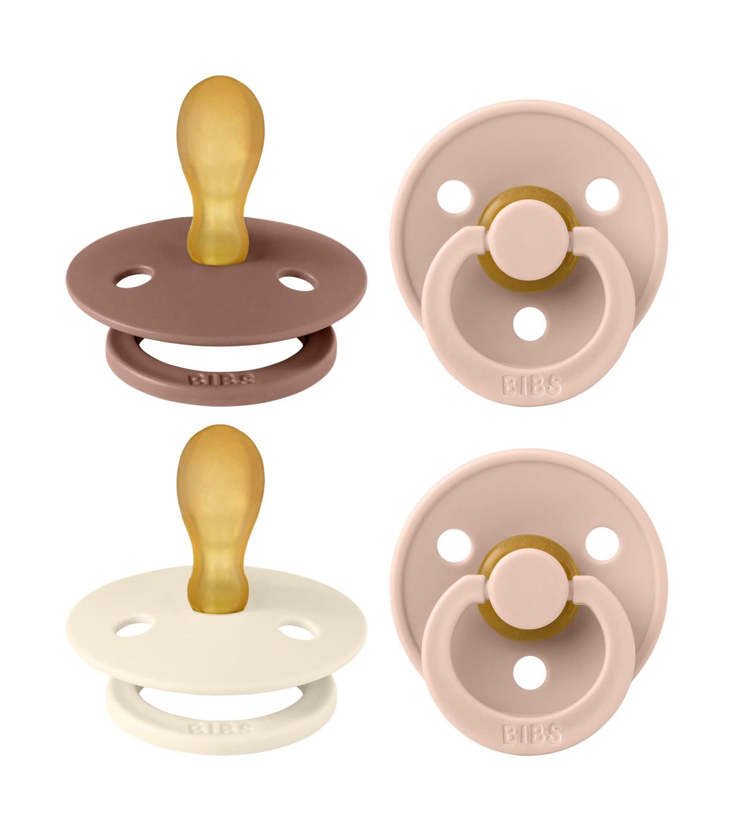 BIBS Colour Symmetrical Pacifier 4 Pack - BPA-Free Natural Rubber Latex Dummy for 0-6 Months - Blush Mix Made in Denmark - Buy Online on GoSupps.com