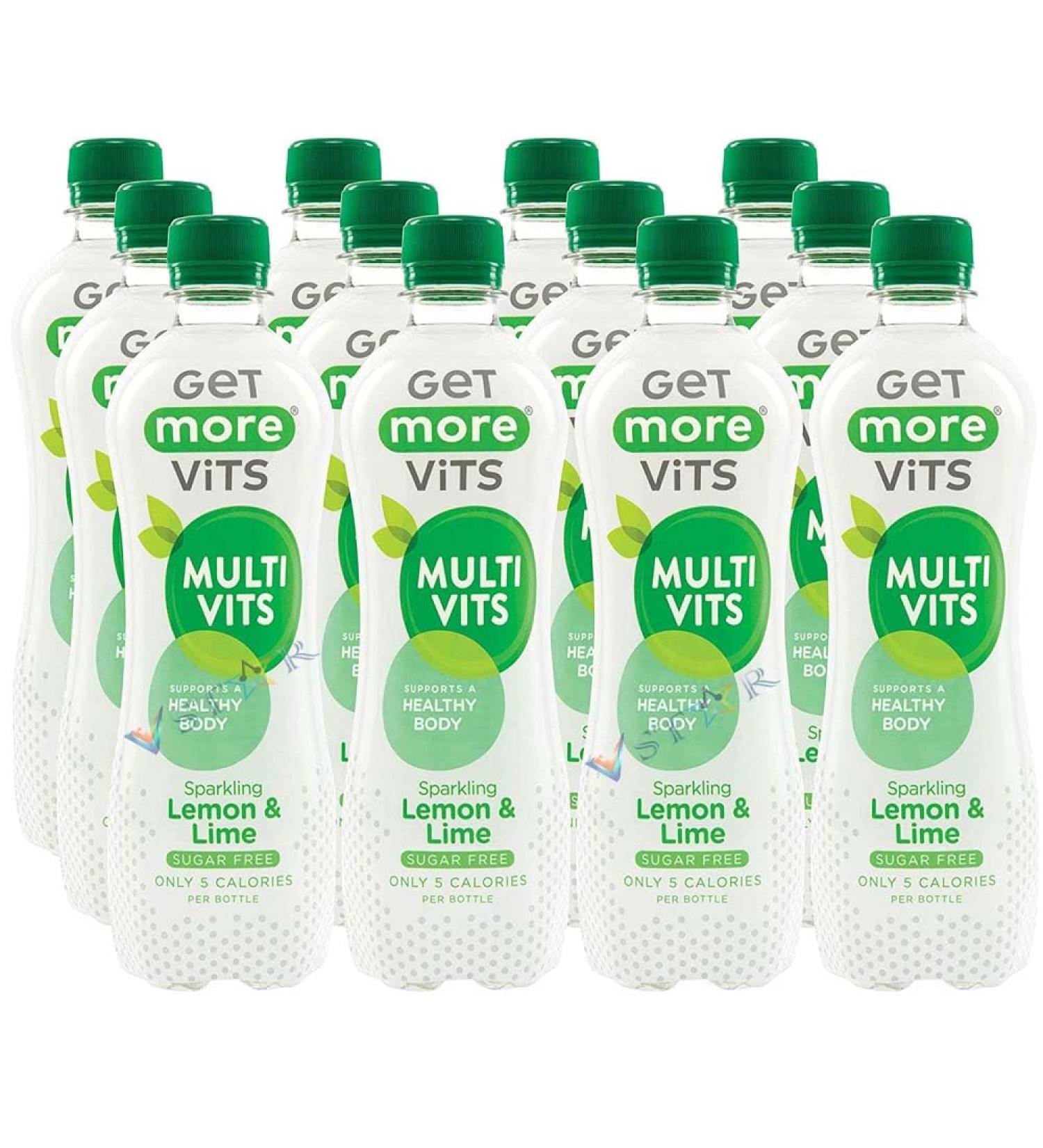 Get More Vits Vitamin Drinks Starter Pack - Low Calorie Sugar Free 3 Flavours with Vitamin D B12 & Multivits (12 Multivits Sugar Free Sparkling Lemon & Lime Drink Bottle) Multivits Sugar Free Sparkling Lemon & Lime Drink Bottle 12