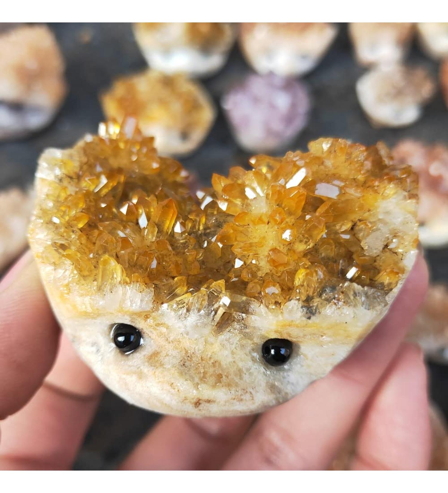Natural 1 Piece of Natural Citrine Crystal Cluster Hedgehog Yellow Quartz Stone Hedgehog Ment Gift ningxiao