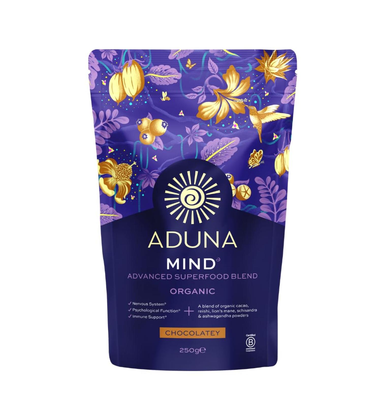Aduna Advanced Superfood Mind Blend | 100% Organic Powder for Smoothies/Shakes & Yoghurt | 250g Resealable and Recyclable Pack - Buy Online on GoSupps.com