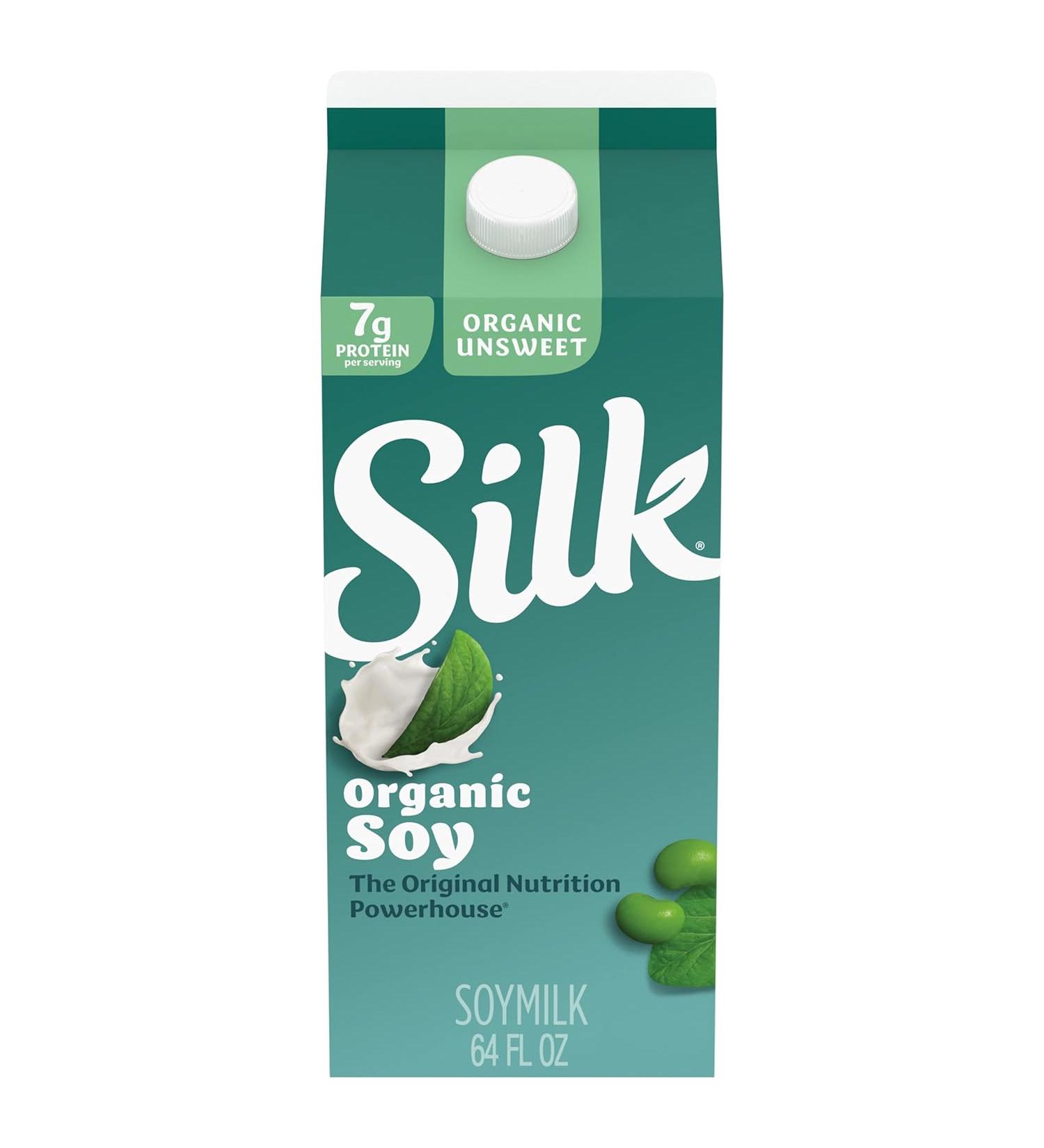 Silk Organic Soy Milk - Unsweetened, Dairy-Free, Vegan, Non-GMO Verified - 64 oz - Buy Online on GoSupps.com