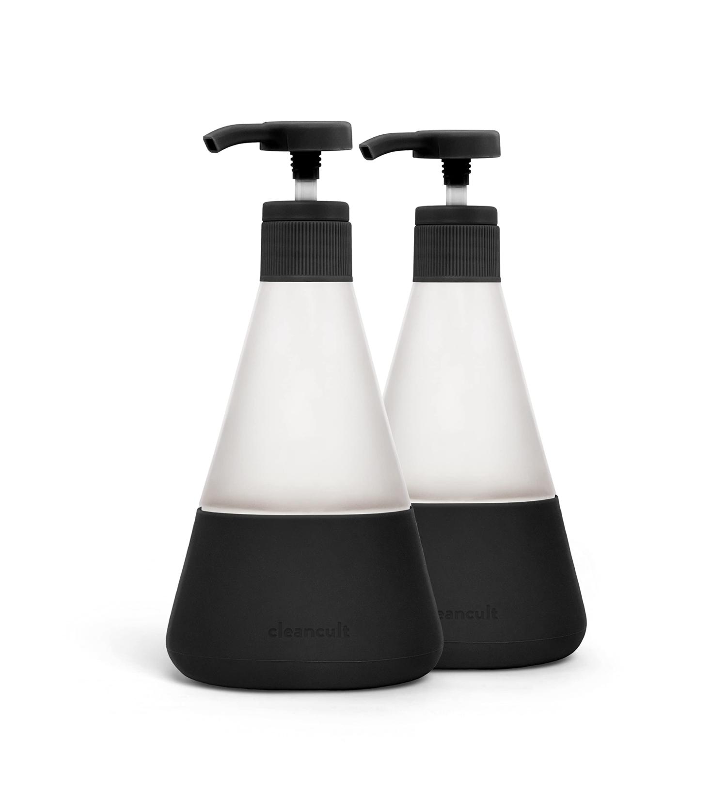 Cleancult Glass Hand Soap Dispenser 12oz 2 Pack - Refillable Container for Hand Soap, Body Wash - Shatter Resistant, Non-Slip Grip - Ideal for Kitchen & Bathroom Sink - Matte Black - Buy Online on GoSupps.com