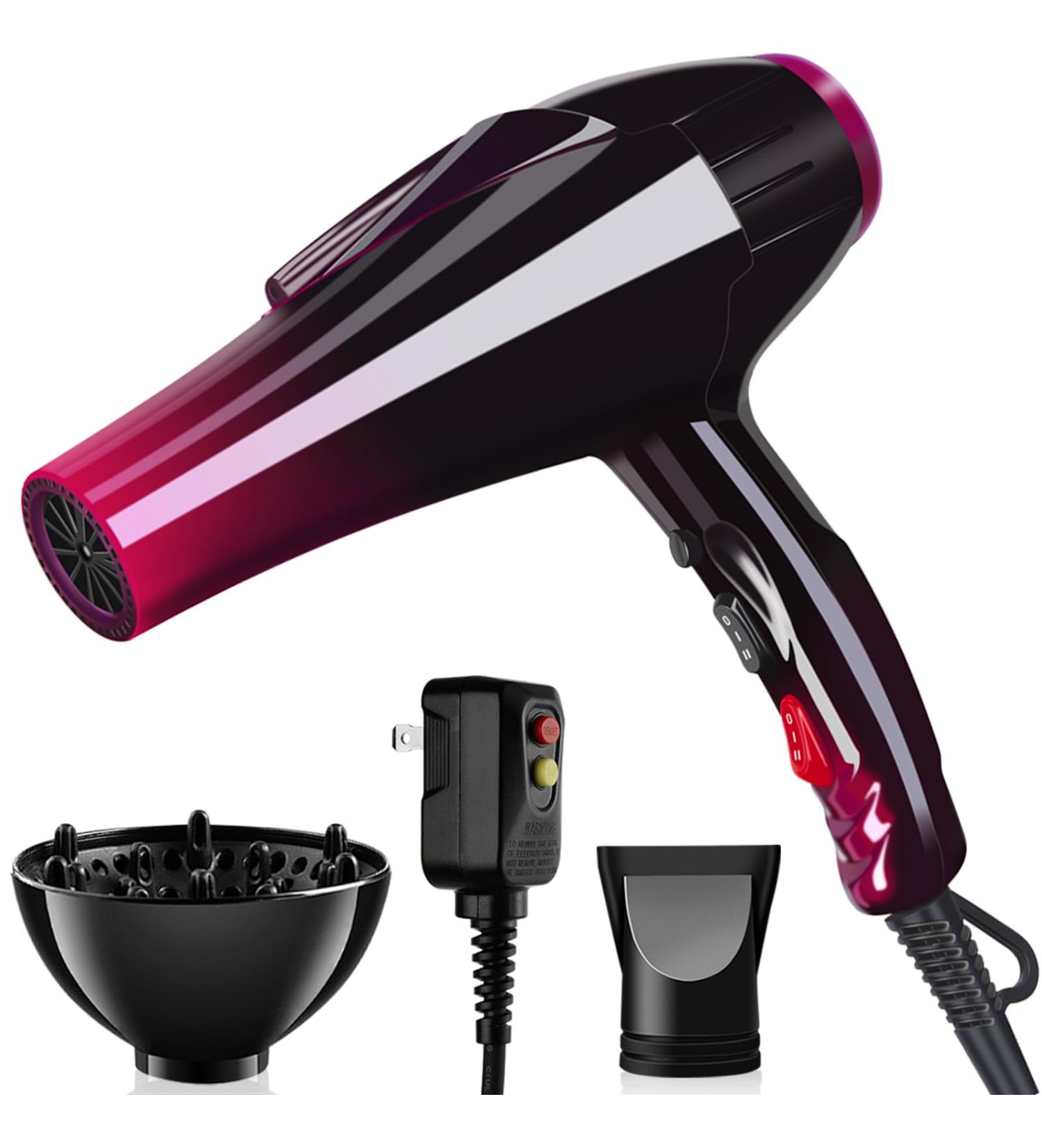 Ionic Hair Dryer 3500W - 3 Heat/2 Speed Settings 2 Nozzles & Diffuser - Professional Home Salon Use in Purple - Buy Online on GoSupps.com