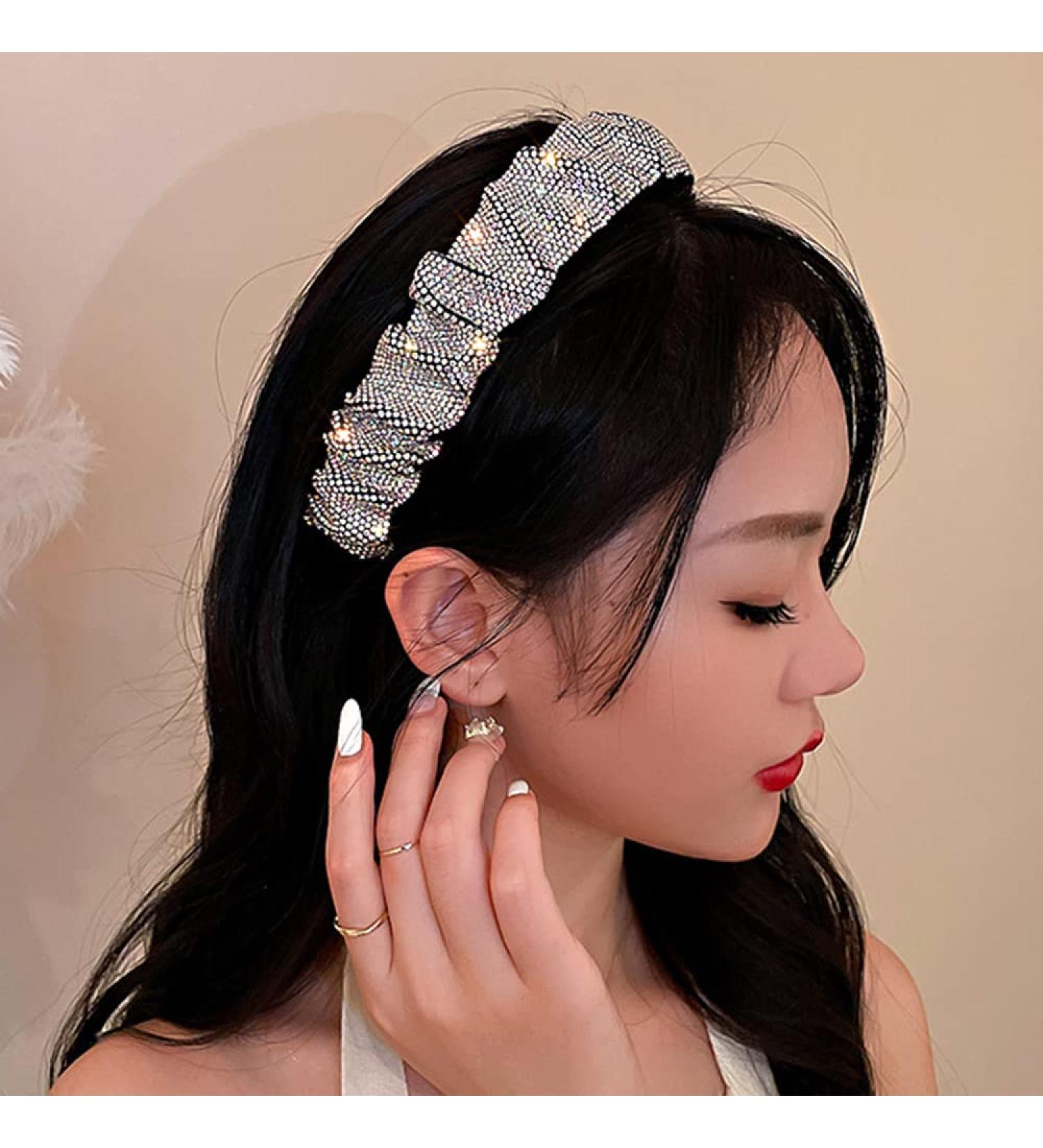 Wiwpar Rhinestone Beaded Headband for Women Girls - Wide Sparkle Hair Hoop for Party - Silver Headwear Accessories - Buy Online on GoSupps.com