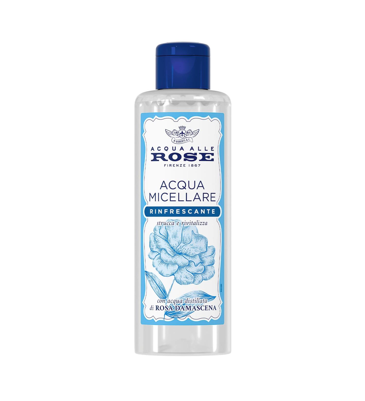 Acqua alle Rose Acqua alle Rose Refreshing Micellar Water for all skin types cleanses the face eyes and lips with distilled Damask rose water to revitalize. No rinsing required.