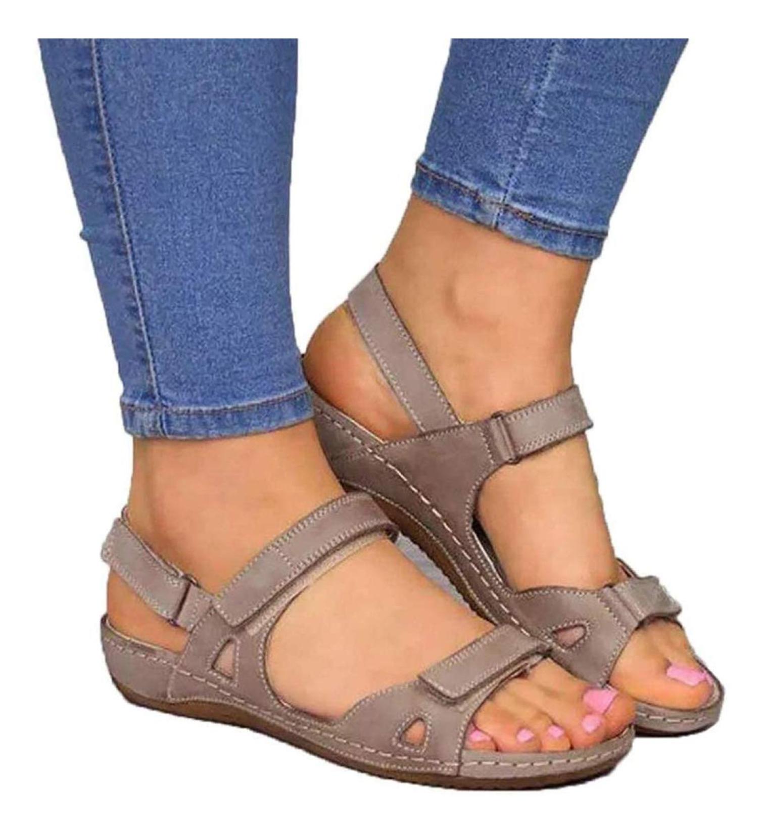 High-Quality Open Women's Sandals - Orthopedic Flip-Flops Vintage Summer Style Breathable Non-Slip Platform Shoes with Adjustable Ankle Straps - Bridal Gray 39 EU - Buy Online on GoSupps.com