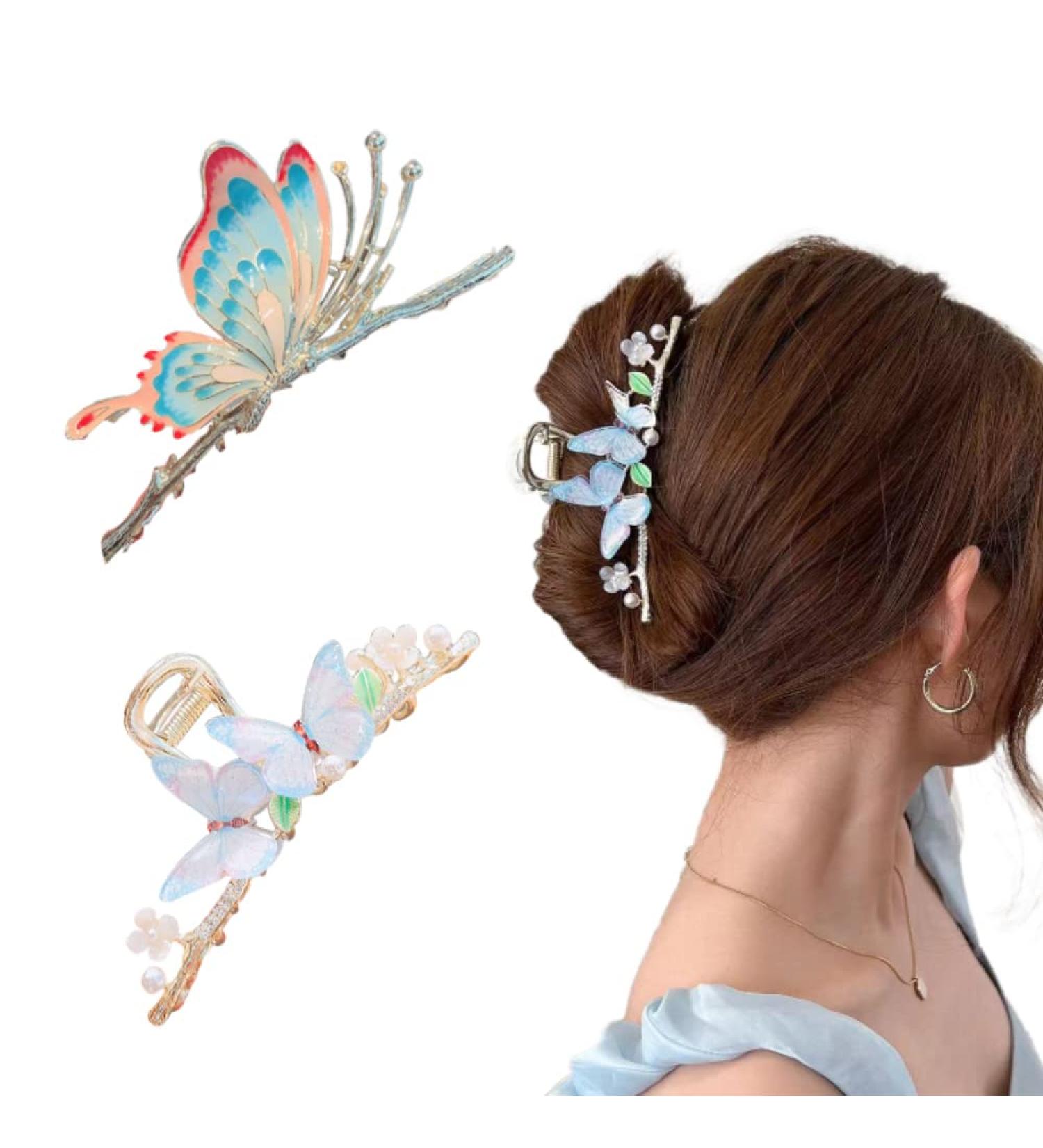 2 Pieces Butterfly Hair Clips - Kraeoke Colored Large Metal Hair Clips for Cute Hairstyles - International Shipping Available - Buy Online on GoSupps.com