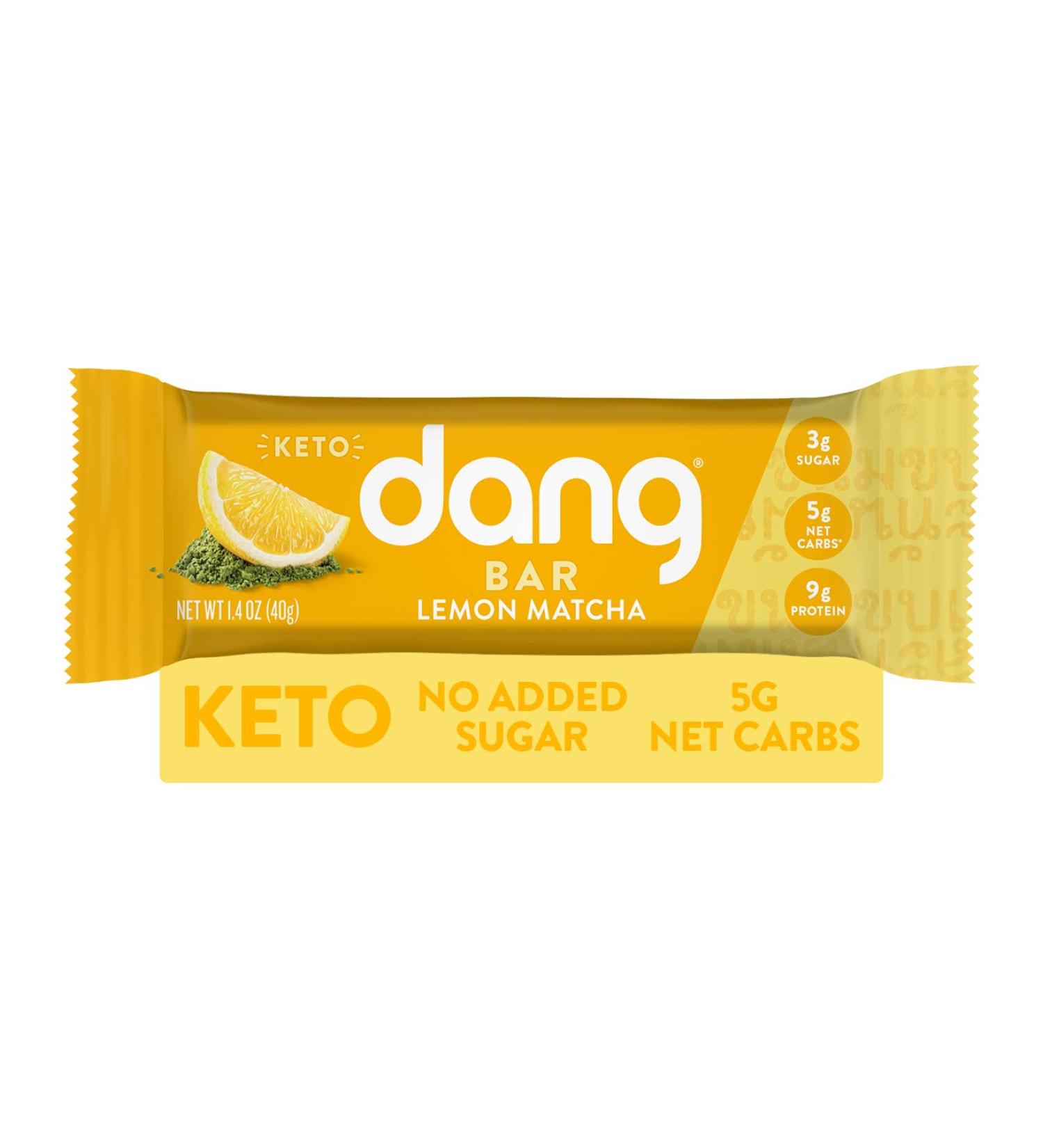 Dang Keto Bar | Lemon Matcha | 12 Pack | Keto Certified Vegan Snack | Low Carb, Low Sugar, Gluten Free, Non GMO | 5g Net Carbs, 9g Protein | Plant Based Energy Bar | Pack of 12 - Buy Online on GoSupps.com
