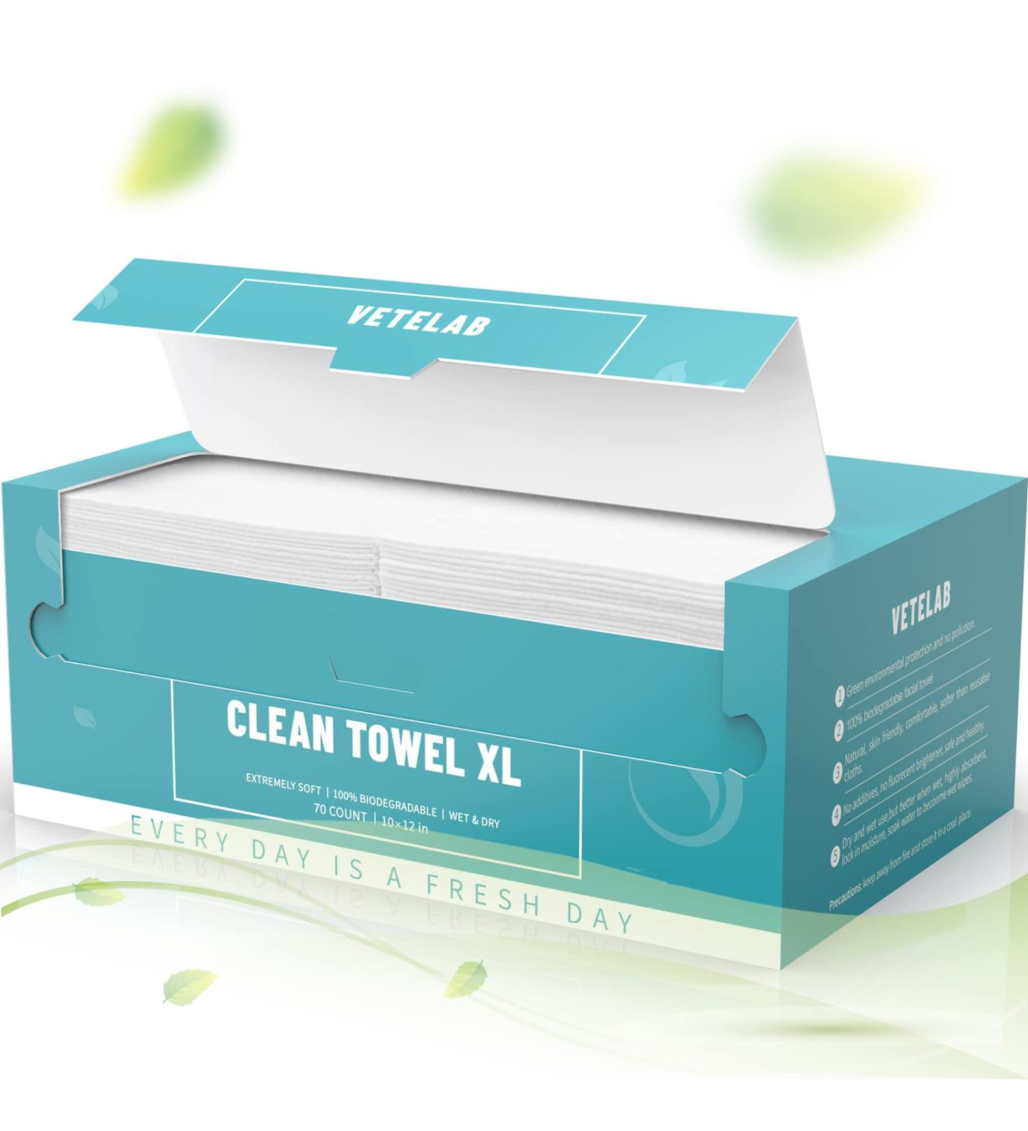 VeteLab Organic Biodegradable Face Towel - 70 Count Extra Thick Dry Wipes for Makeup Removal and Skincare - Biodegradable Cleansing Towelettes - Gift for Women - Buy Online on GoSupps.com