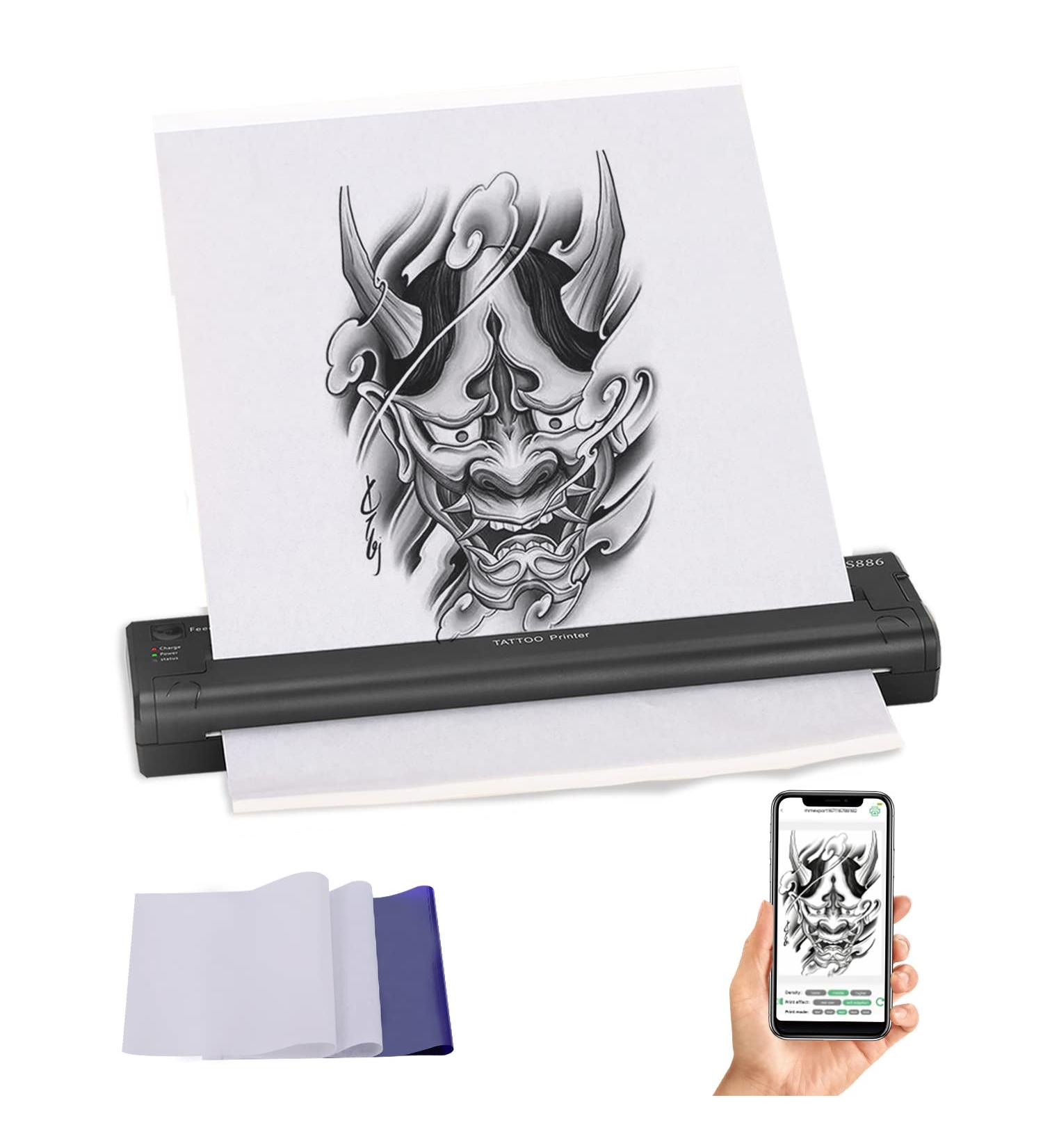 YTATTOO Cordless Tattoo Stencil Printer 2023 - Rechargeable Transfer Machine with 15 Transfer Papers - Compatible with iOS Phone/Pc - Black - Buy Online on GoSupps.com