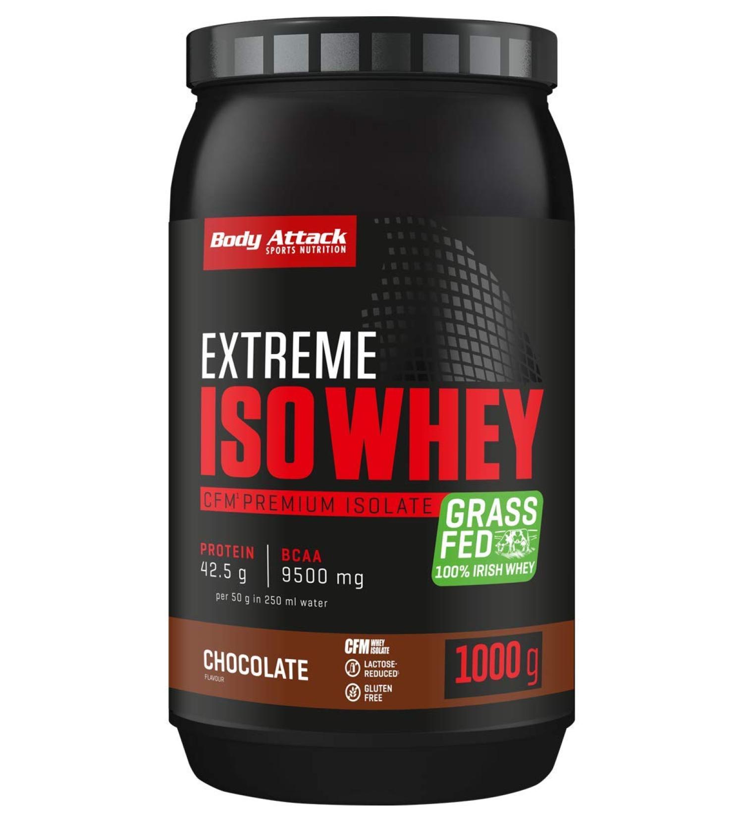 Buy Body Attack Extreme ISO Whey Protein Powder Chocolate - 1kg | 100% Irish Pasture Milk | Fast Digestible & Easily Soluble Protein - Buy Online on GoSupps.com