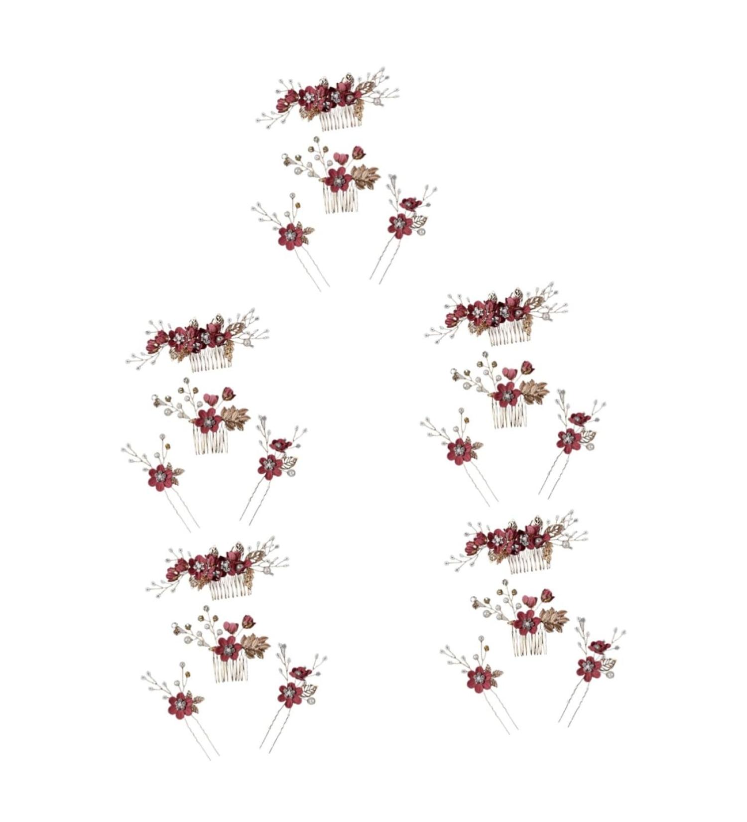 MAGICLULU 5 Sets Hairpin Wedding Hair Decoration Rhinestone Hair Clips Chinese Decor Japanese Hair Pin Rhinestone Bobby Pins Bride Hair Decor Red Women's Zinc Alloy Rhinestones Hair Comb - Buy Online on GoSupps.com