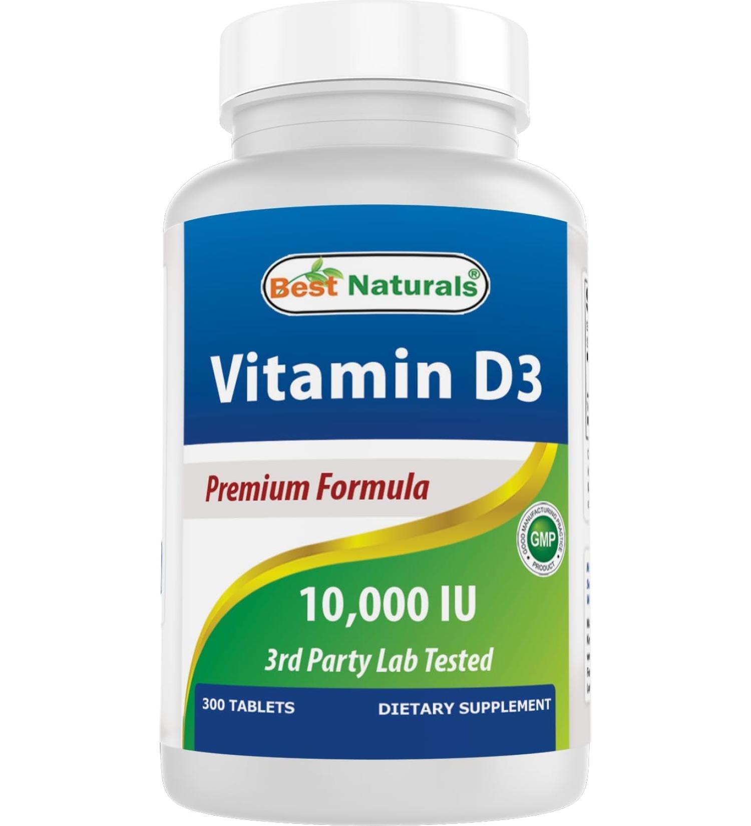 Best Naturals Vitamin D3 10000 IU 300 Tablets Made in USA Non-GMO Gluten Free No Artificial Color Flavor or Preservatives Dietary Supplement - Buy Online on GoSupps.com