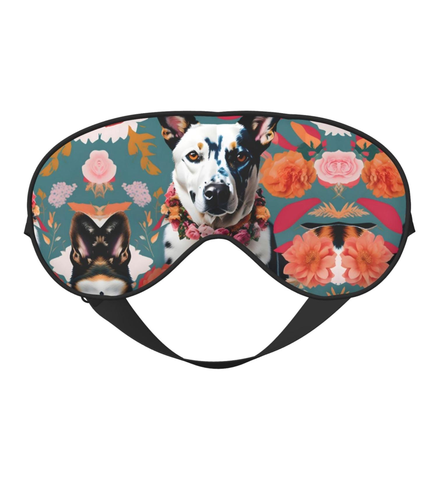 SSIMOO Cattle Dog Floral Print Double-Sided Eye Mask | Soft Light Blocking Sleep Mask for Enhanced Sleep Quality - International Shipping Available - Buy Online on GoSupps.com