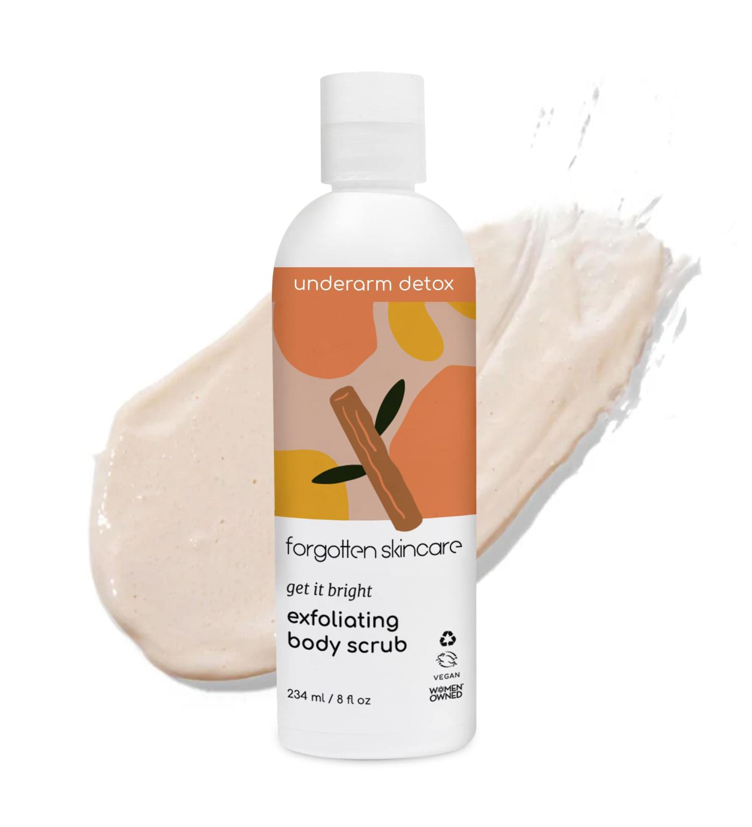 Forgotten Skincare Get It Bright Exfoliating Body Scrub with Glycolic Acid & Pumice for Dark Armpits Bikini Area KP Bumps Rough Skin Daily AHA Polish to Smooth Soften & Prep Sensitive Areas - Buy Online on GoSupps.com