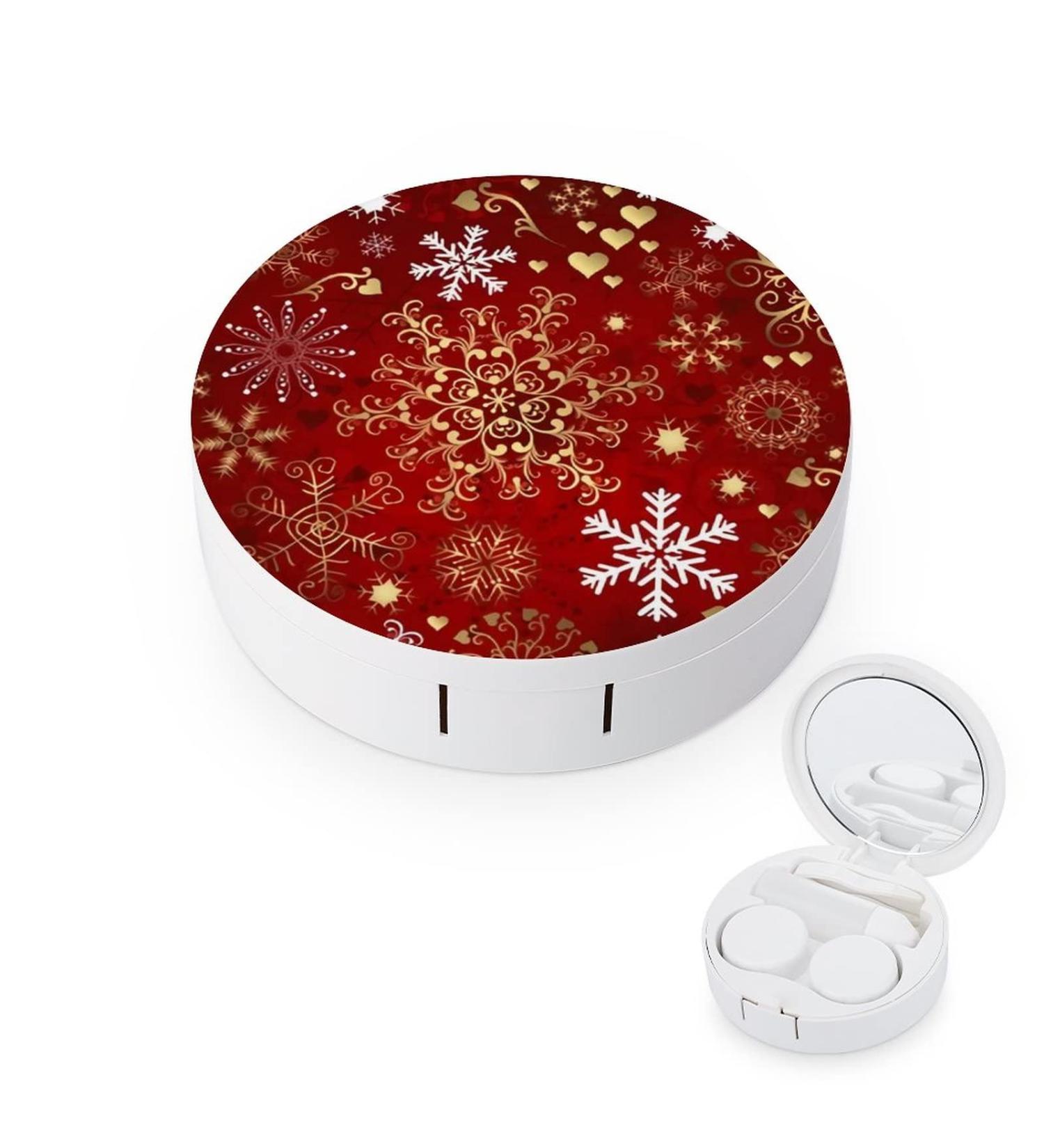 Bagea-Ka Winter Snowflake Red Sparkle Christmas Pattern Contact Lens Case - Eye Care Kit with Mirror Tweezers & Solution for Travel & Home - Buy Online on GoSupps.com
