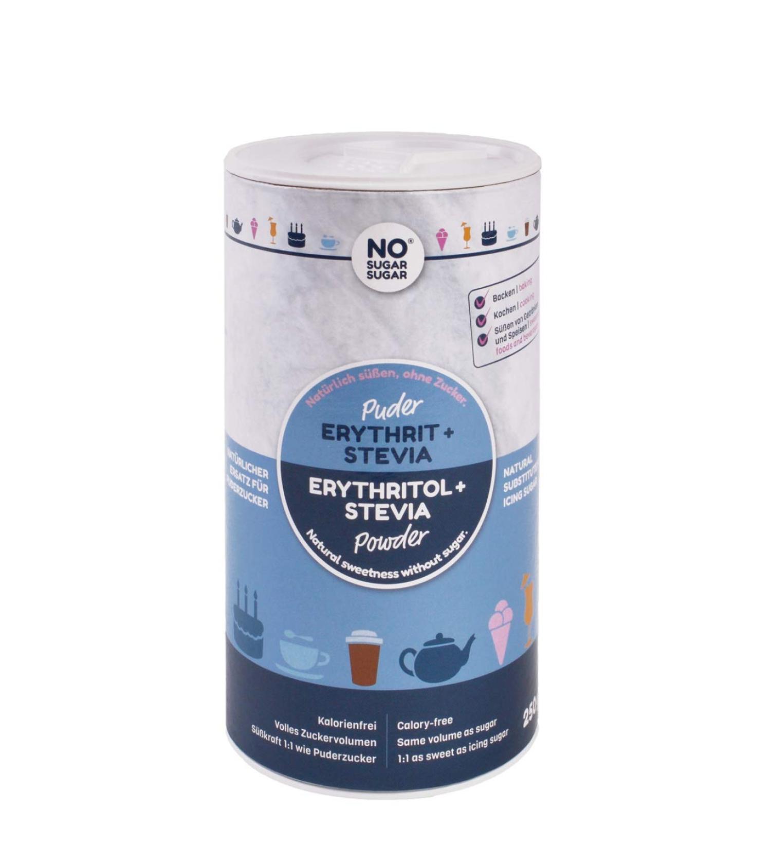 NO SUGAR SUGAR | Calorie-Free Erythritol & Stevia Powder 250g Shaker - Healthy Sugar Substitute for International Shipping - Buy Online on GoSupps.com