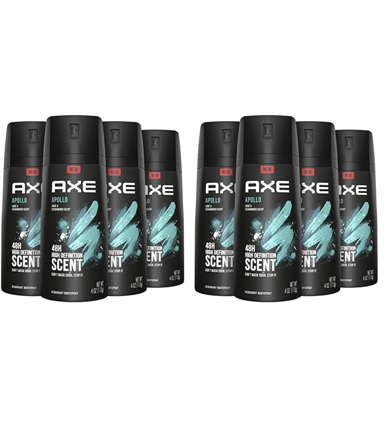 AXE Apollo Body Spray Deodorant for Long-Lasting Odor Protection Sage & Cedarwood Deodorant for Men Formulated Without Aluminum 4 Ounce (Pack of 8) - Buy Online on GoSupps.com