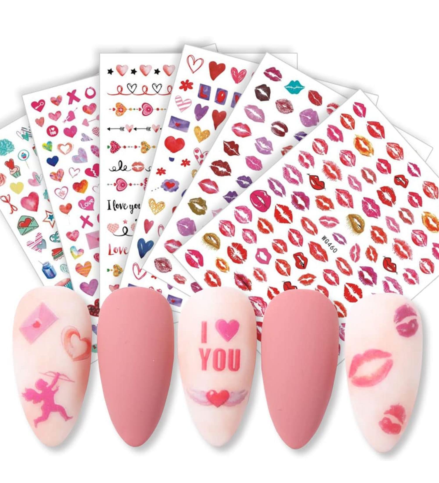 Valentines Day Nail Art Stickers - 3D Self-Adhesive Love Heart Lip Decals, Red Lip Series - 6 Sheets - Buy Online on GoSupps.com