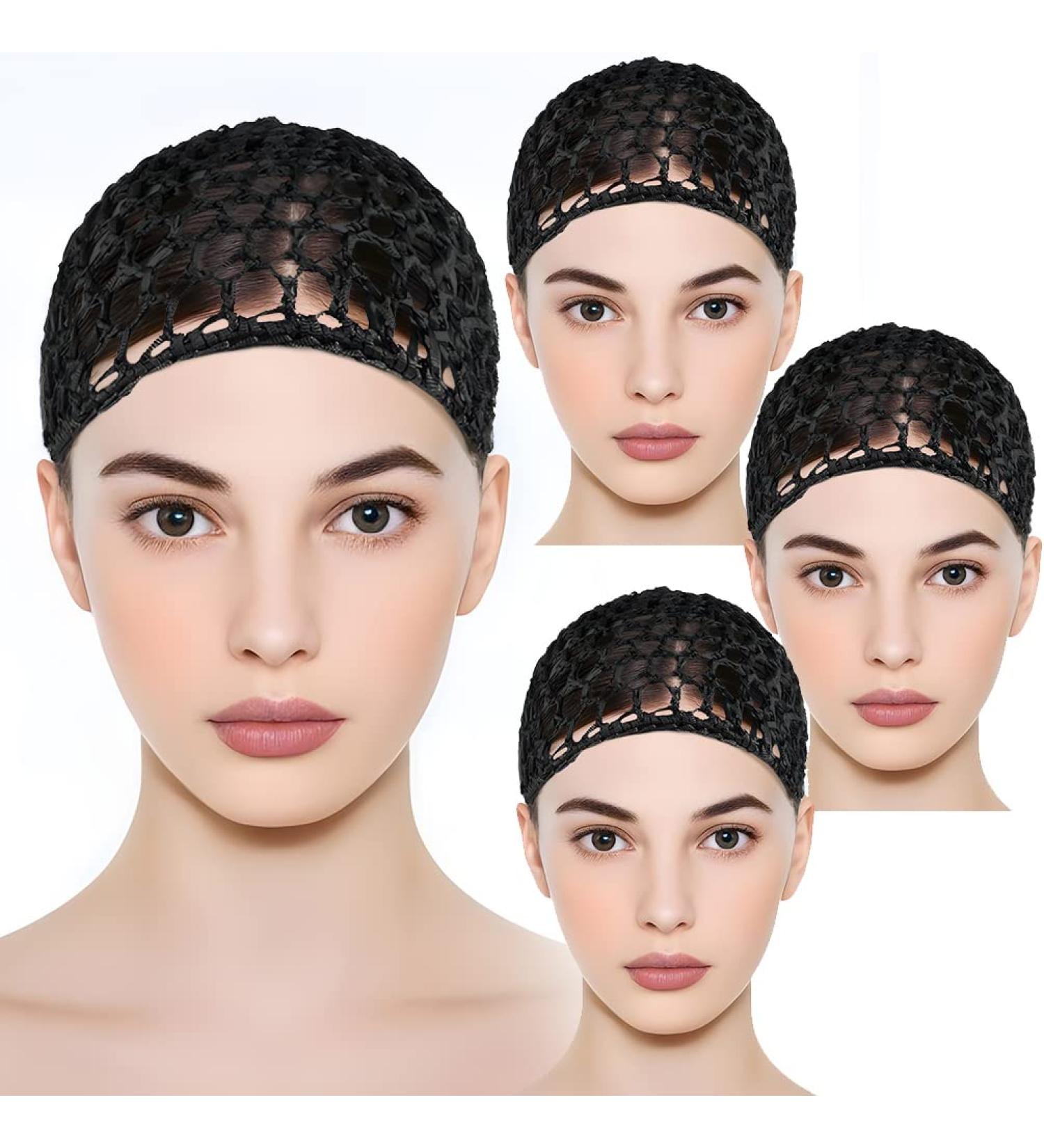 4 Pcs Black Mesh Hair Net for Women Sleeping - Crocheted Rayon Snood Cover for Sleep Cap - Buy Online on GoSupps.com