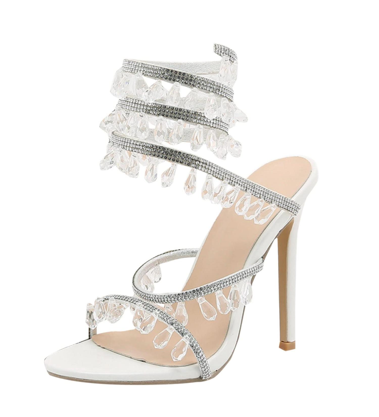 Shop XTZYGLFD Summer Luxury Rhinestone Ankle Wrap Stiletto Heel Sandals for Women - White 4.5 UK Narrow - Buy Online on GoSupps.com