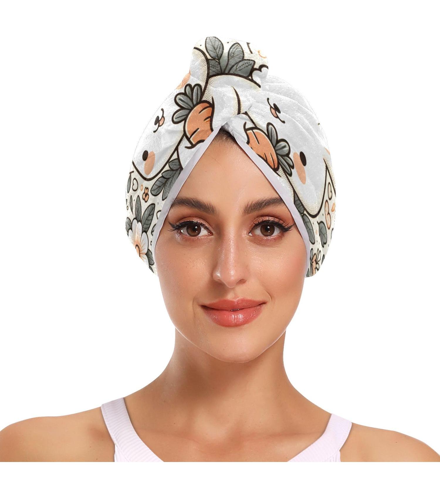 Super Absorbent Rabbit Carrot Hair Towel 2 Pack - Quick Dry Hair Turbans with Button Twisty Wrap for Women & Girls - International Shipping Available - Buy Online on GoSupps.com