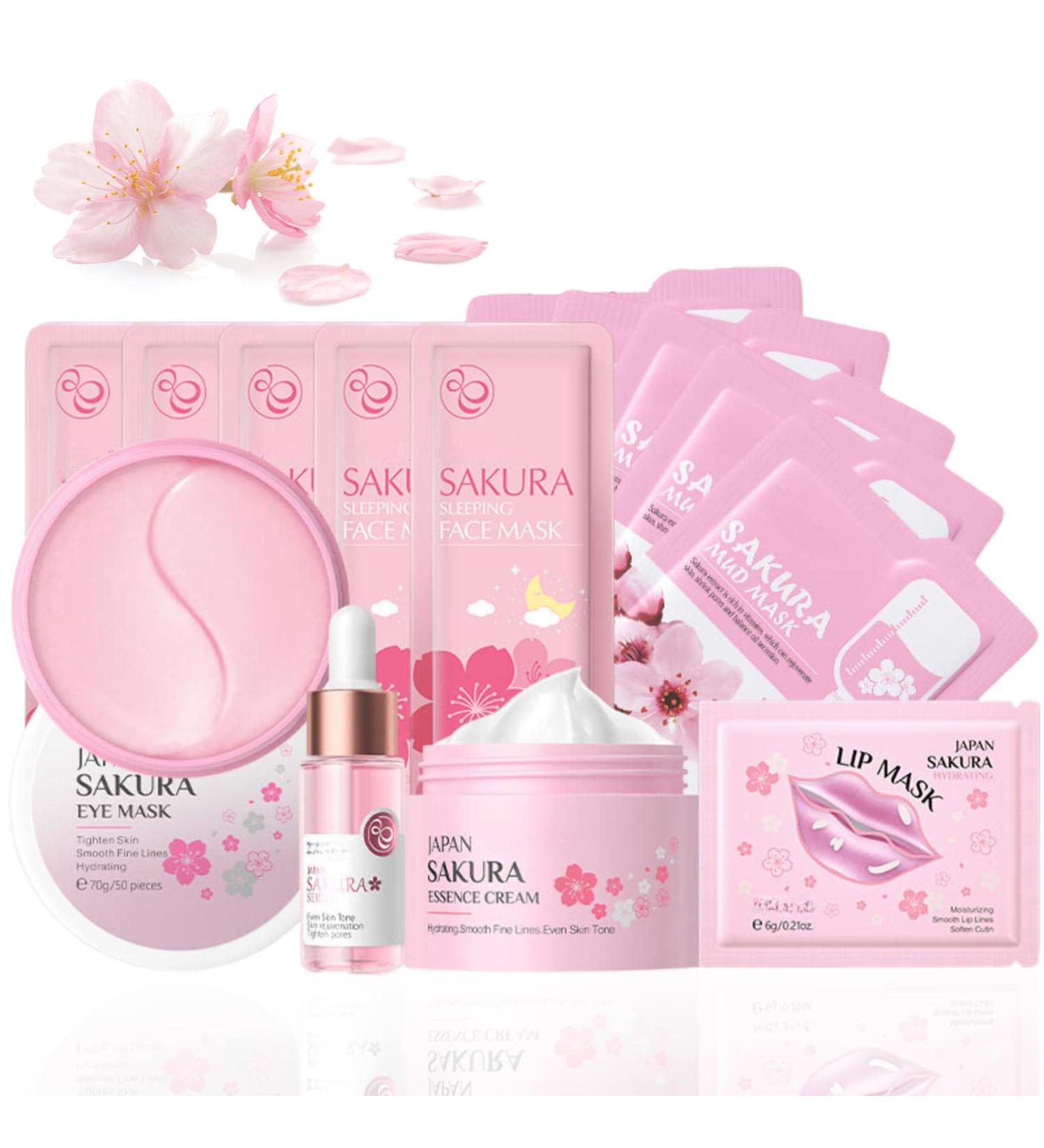 Sakura Skin Care Set | 10-Piece Women's Gift Set with Cream Serum Eye & Lip Masks | Perfect Skin Care Routine Kit - Buy Online on GoSupps.com