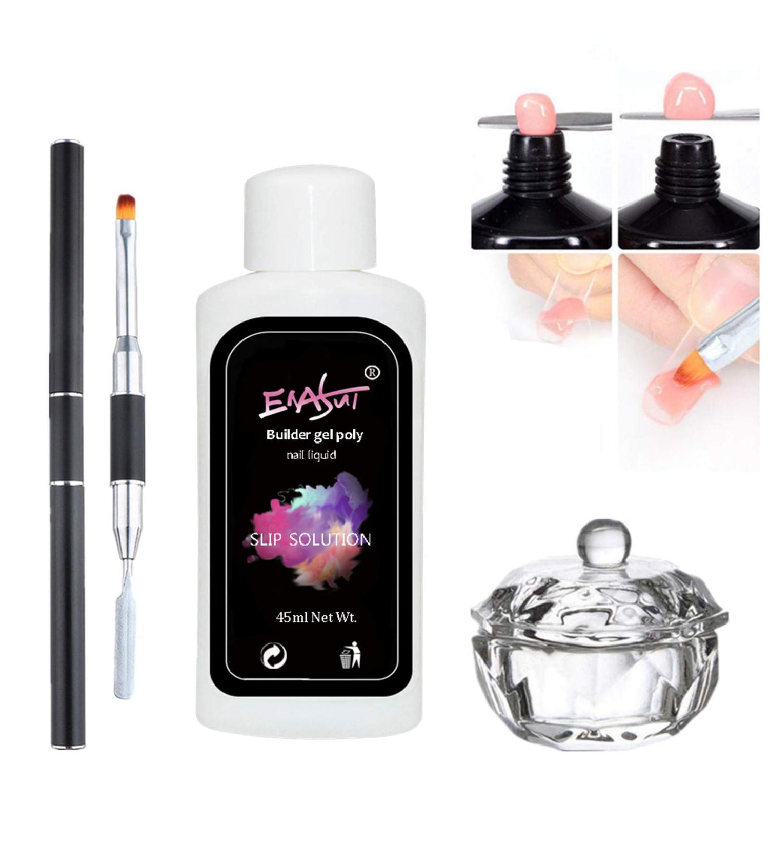 45ml Poly Nail Extension Gel Nail Slip Solution Set Liquid Polish Slip Solution False Nail Tips Dual-ended Brush Liquid Dappen Dish Bowl Nail Dappen Dish with Lid - Buy Online on GoSupps.com