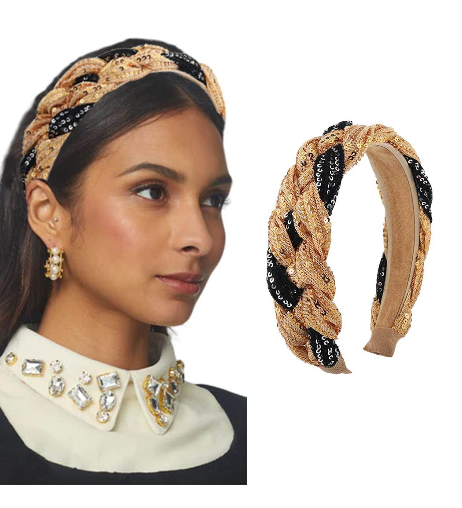 Roncidy Gold Sequins Wide Headband - Fashionable Elastic Hair Hoop for Women & Girls - Buy Online on GoSupps.com