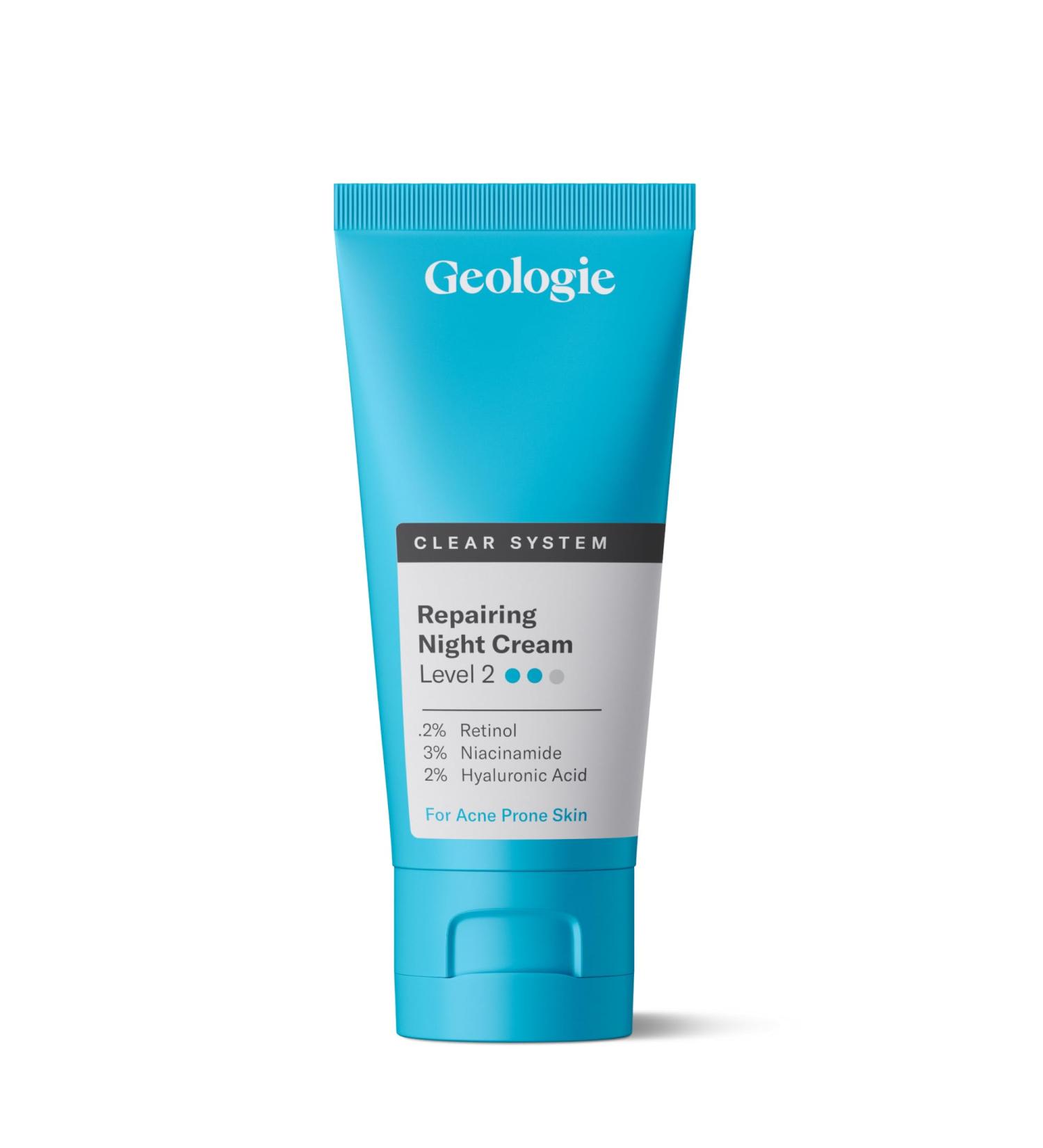 Geologie Acne Treatment Retinol Face Cream | Level 2 Repairing Night Cream for Acne-Prone Skin | Clear System 0.2% Retinol - Buy Online on GoSupps.com