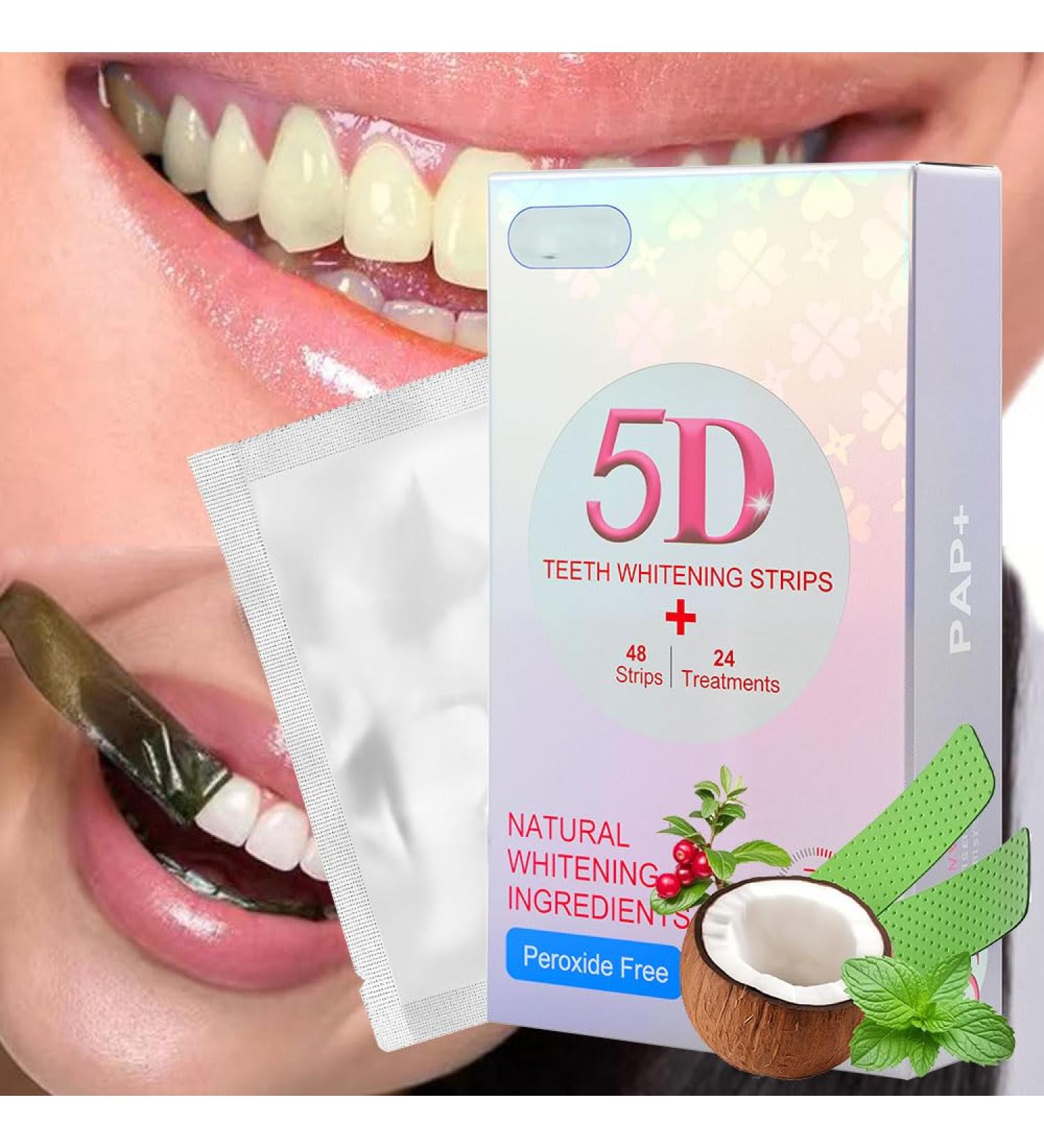 PingJuXuan 5D Teeth Whitening Strips 48 Strips 24 Treatments Peroxide Free Coconut Mint Flavor Natural Whitening 30 Minute Application - Buy Online on GoSupps.com