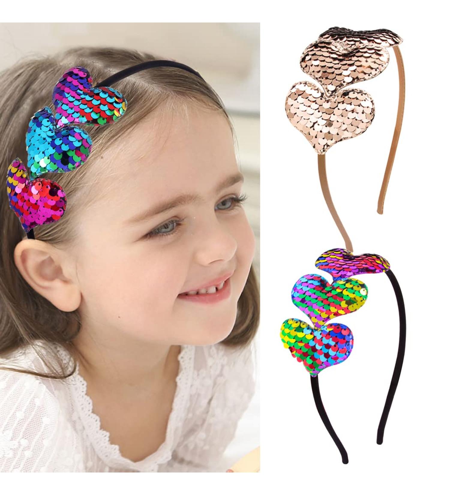 Fashband Girls Headbands Sequin Hearts Hair Bands Glitter Shiny Hair Accessories for Daily Wearing and Party Decoration (gold) - Buy Online on GoSupps.com