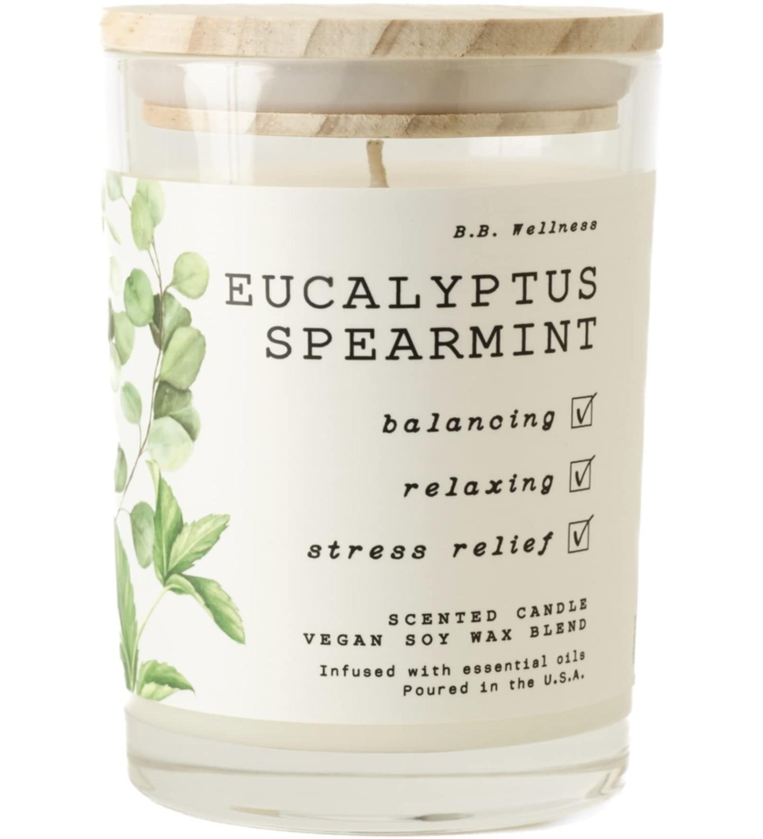 Leoben Co B.B. Wellness Hand Poured Soy Wax Candle - 9 oz Vegan Eucalyptus Spearmint 40 Hours Burn Time Small Batch Essential Oils - Buy Online on GoSupps.com