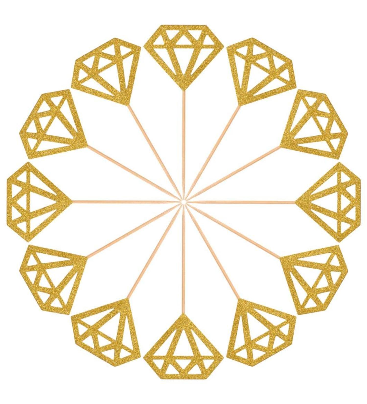 Cupcake Toppers 50 Pack Gold Glitter Diamond Ring Donut Toppers Cupcake Picks for Bridal Shower Engagement Party Decorations - Buy Online on GoSupps.com