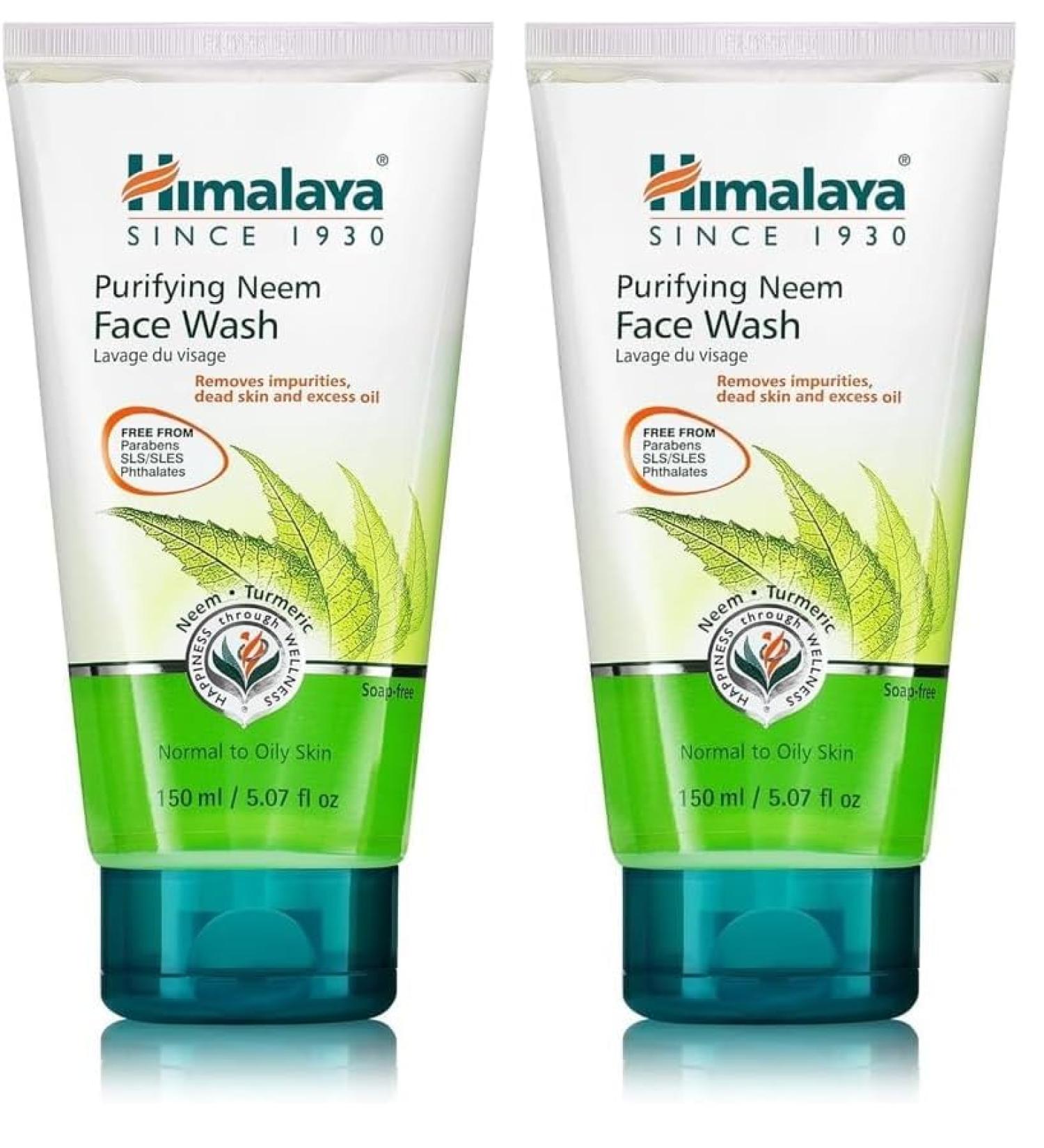 Himalaya Purifying Neem Face Wash for Deep Cleaning & Occasional Acne Gentle Non-Drying Daily Cleanser Free from Parabens SLS and Phthalates 150 ml (5.07 oz) (Pack of 2) - Buy Online on GoSupps.com