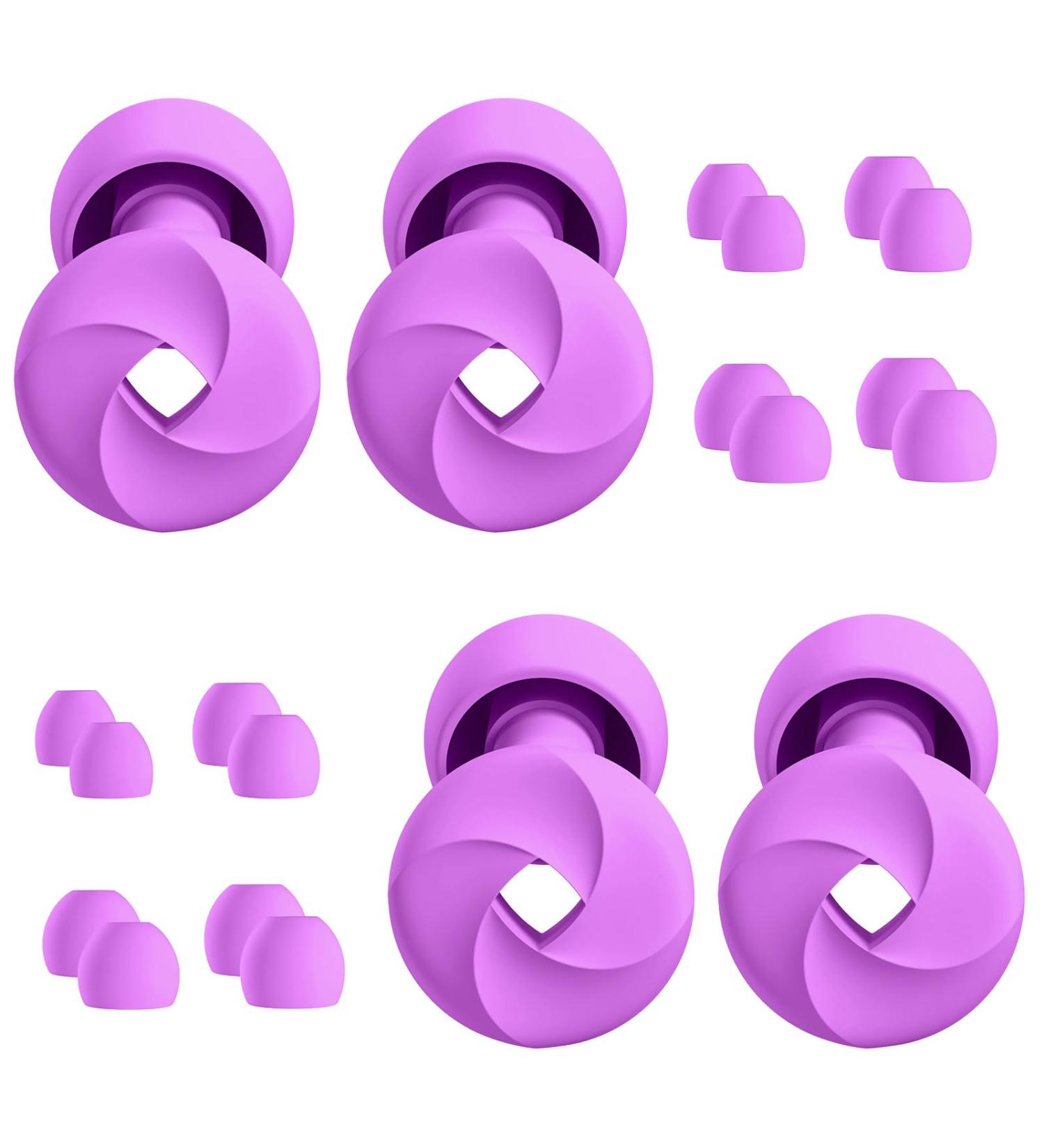 Aopigavi Ear Plugs for Sleeping - Noise Reduction 25-33dB 2 Pairs + 16 Ear Tips - Soft Silicone Noise Cancelling Earplugs for Sleep Study & Work - Purple - Buy Online on GoSupps.com