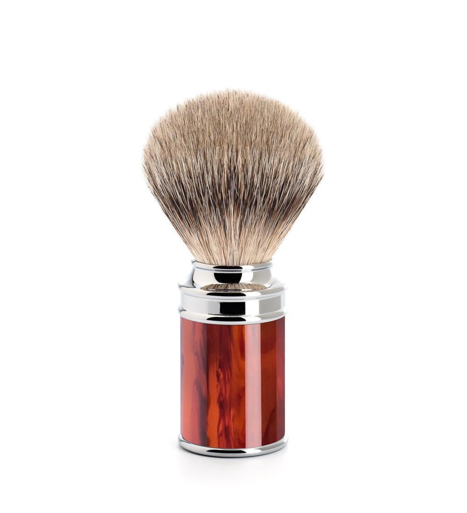 M HLE shaving brush silvertip badger - precious resin tortoiseshell