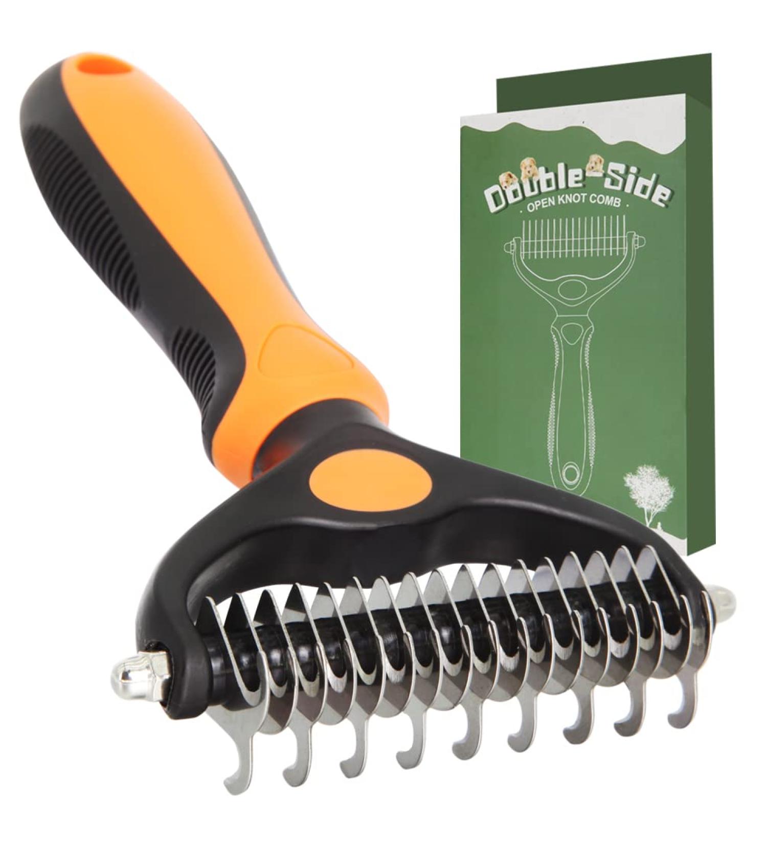 SLFEHHA Pet Grooming Brush - 2 Sided Shedding and Dematting Undercoat Rake Comb for Dogs & Cats - Gently Removes Mats, Tangles, and Loose Undercoat - Yellow/Black - Buy Online on GoSupps.com